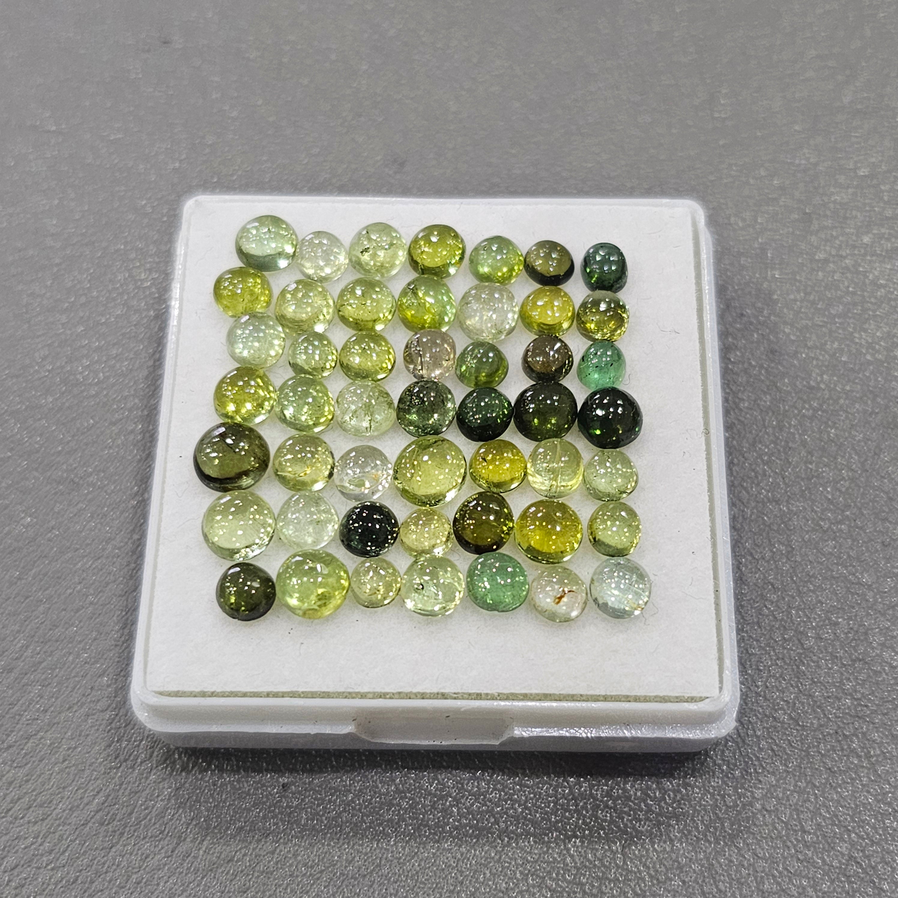 48 Pcs Natural Green Tourmaline Cabochon | Round | Size: 4-5m