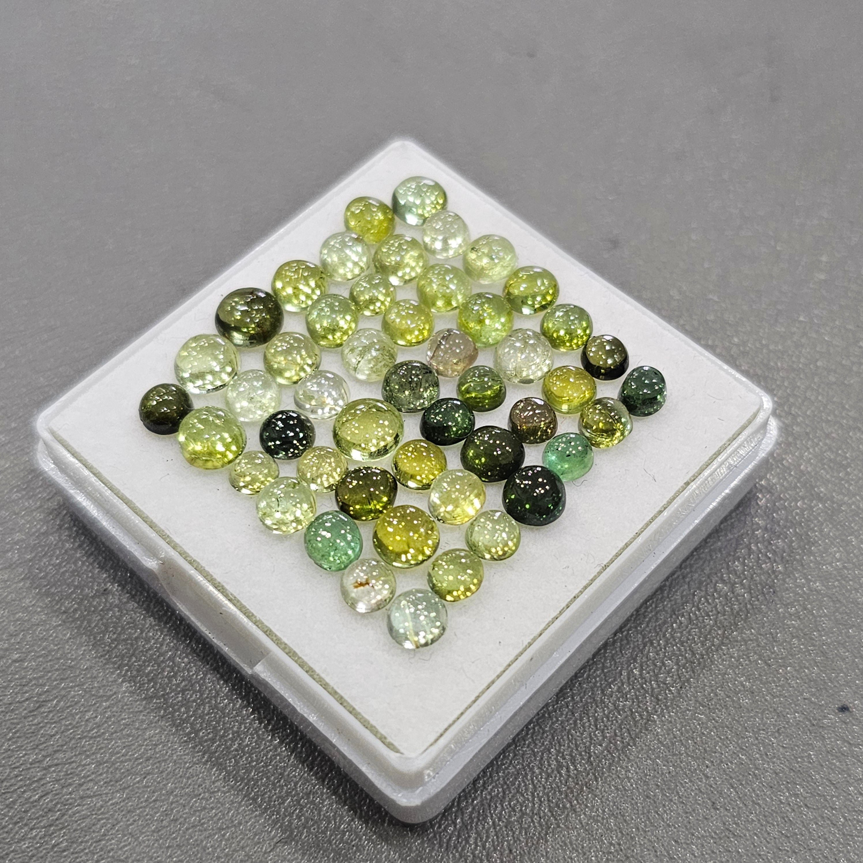 48 Pcs Natural Green Tourmaline Cabochon | Round | Size: 4-5m