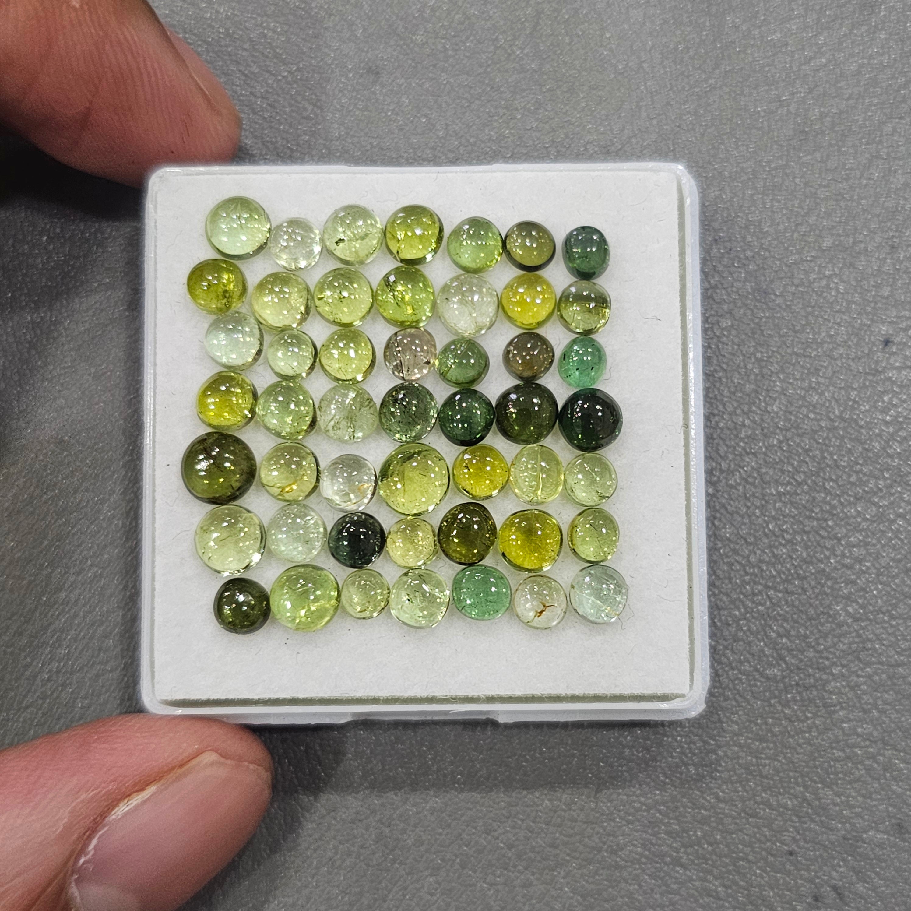 48 Pcs Natural Green Tourmaline Cabochon | Round | Size: 4-5m