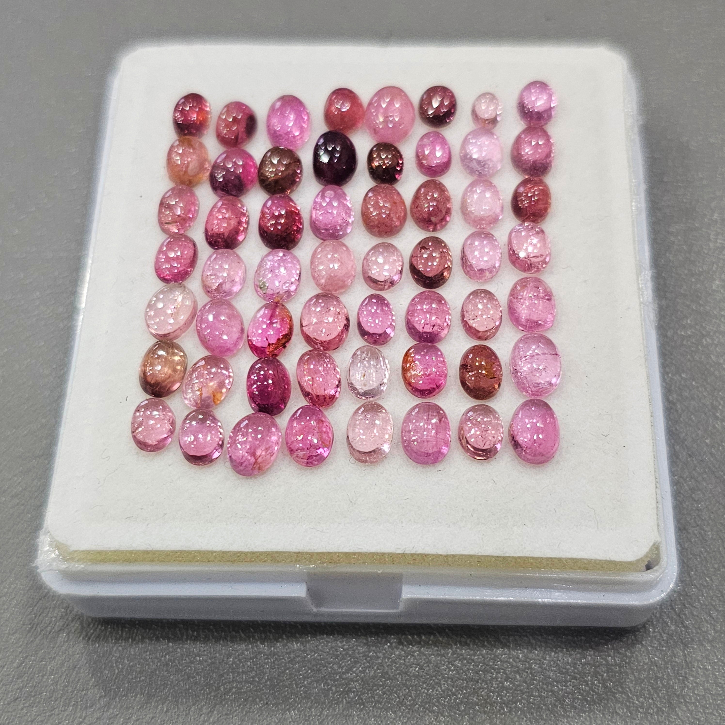 56 Pcs Natural Pink Tourmaline Cabochon | Oval | Size: 6-7mm