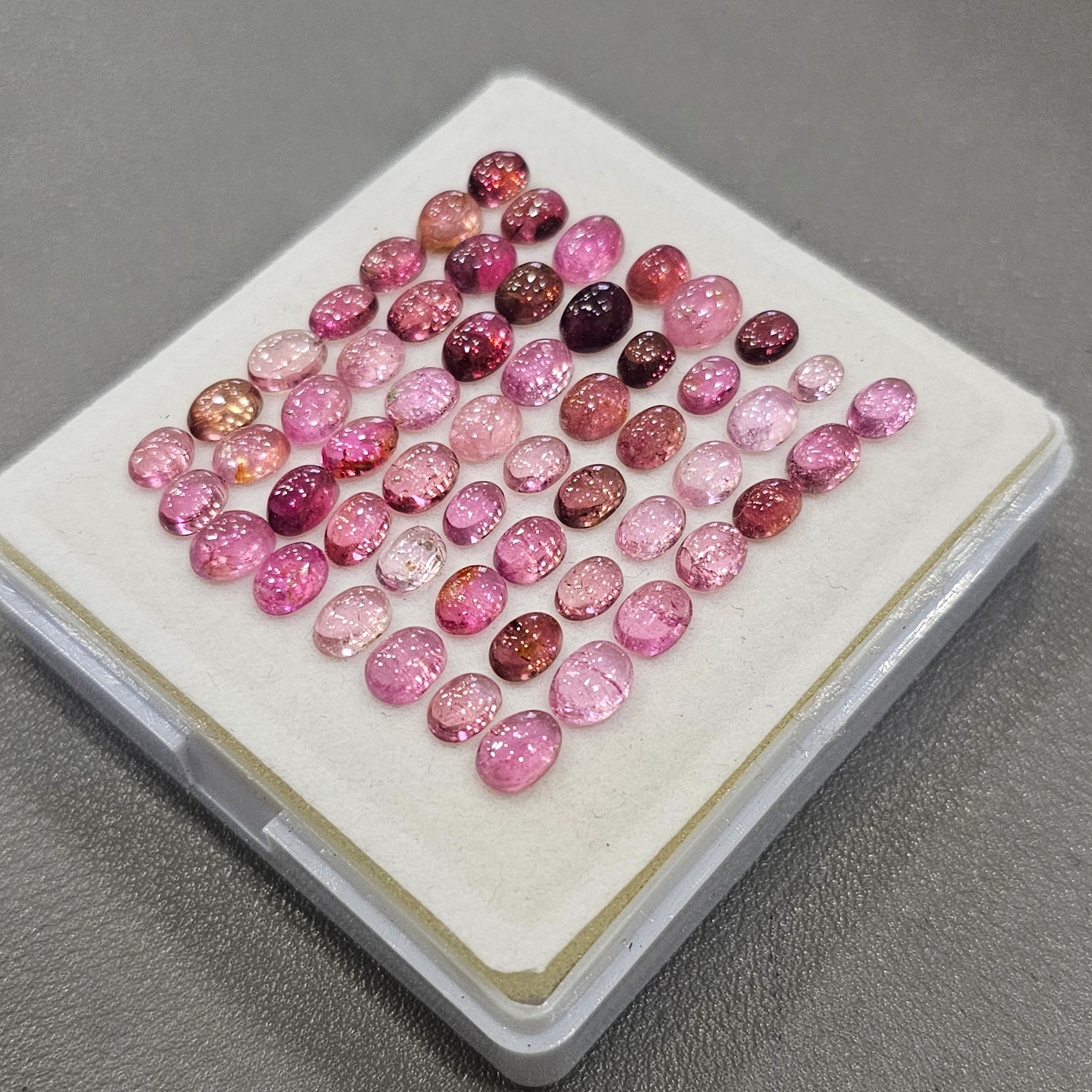 56 Pcs Natural Pink Tourmaline Cabochon | Oval | Size: 6-7mm