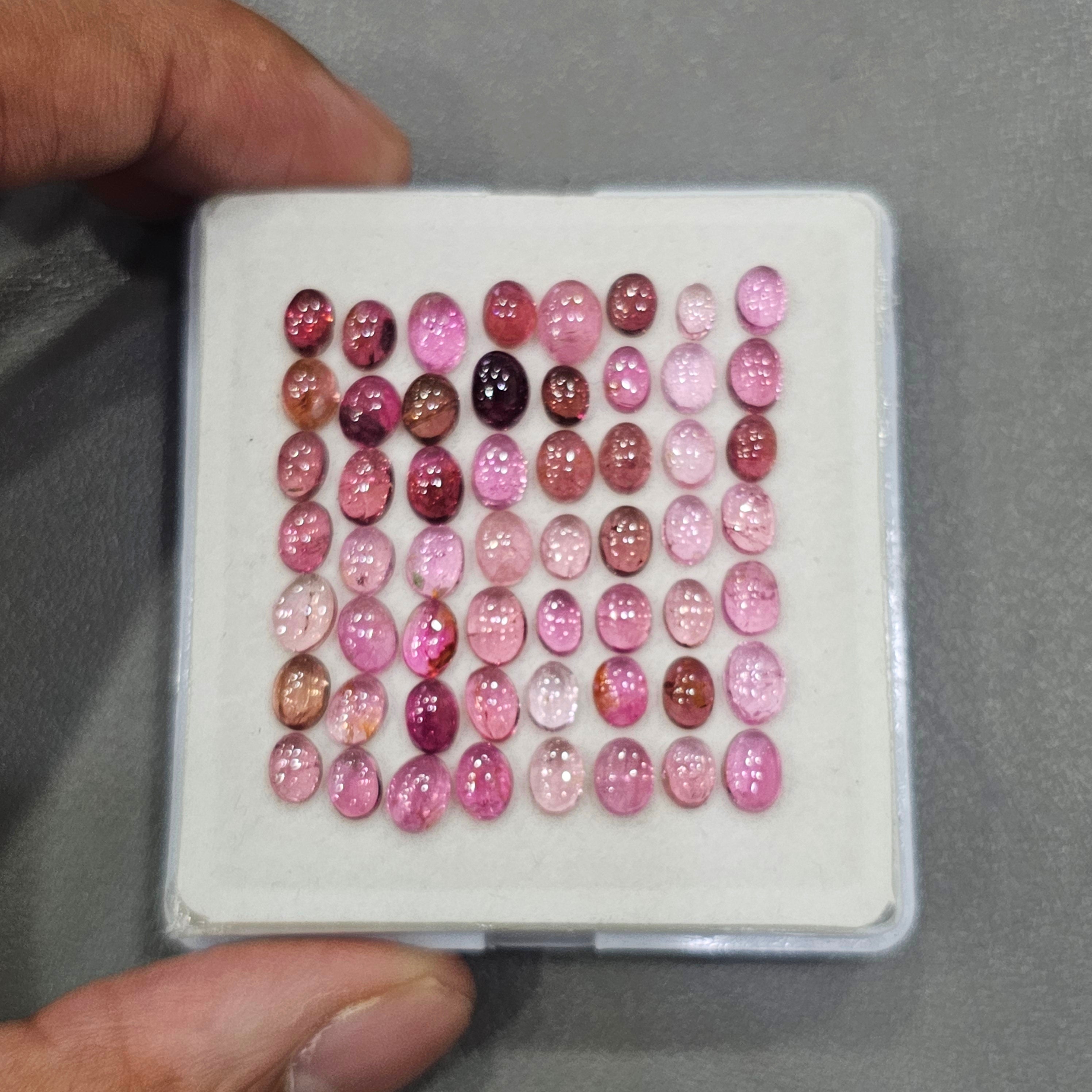 56 Pcs Natural Pink Tourmaline Cabochon | Oval | Size: 6-7mm