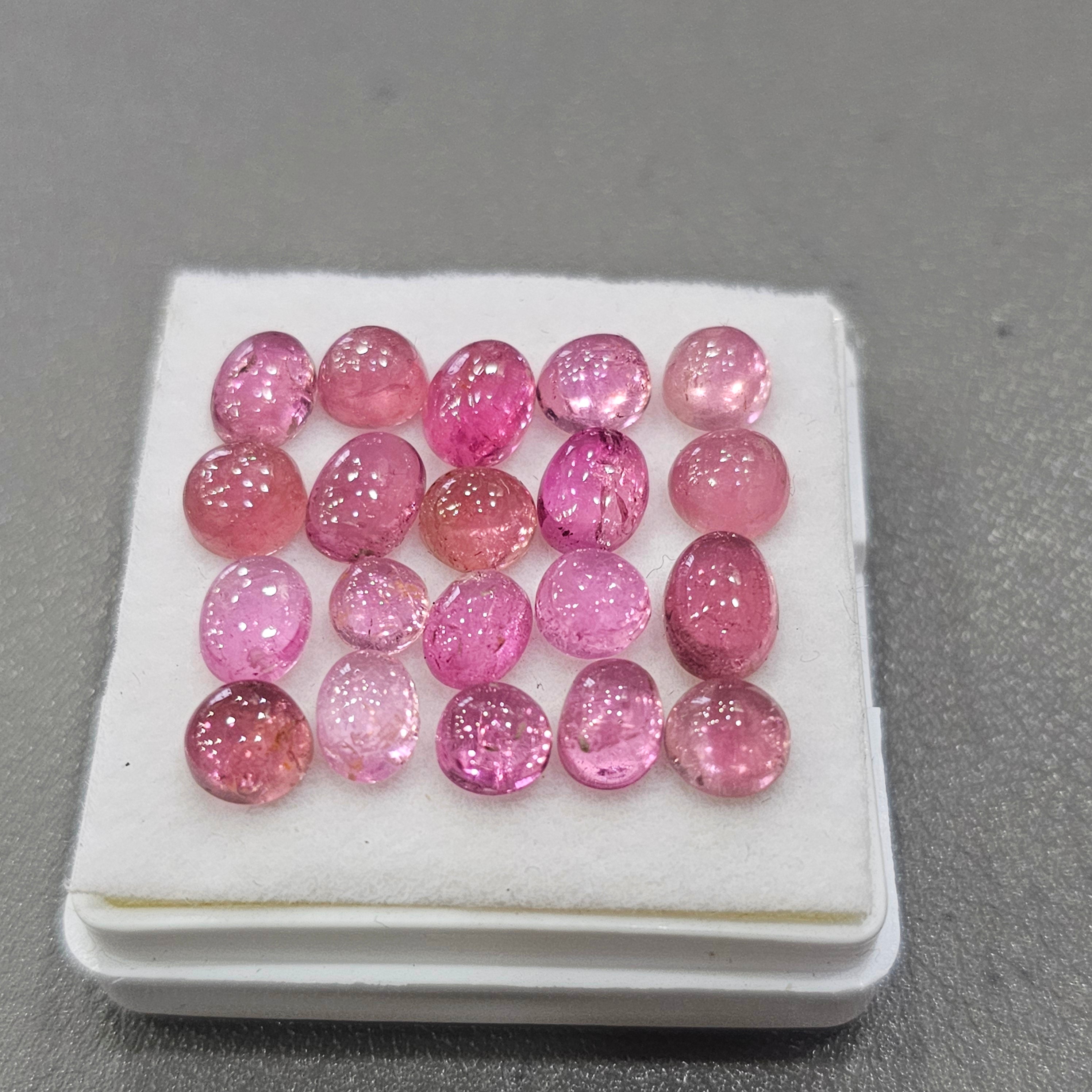 20 Pcs Natural Pink Tourmaline Cabochon | Oval | Size: 6-9mm