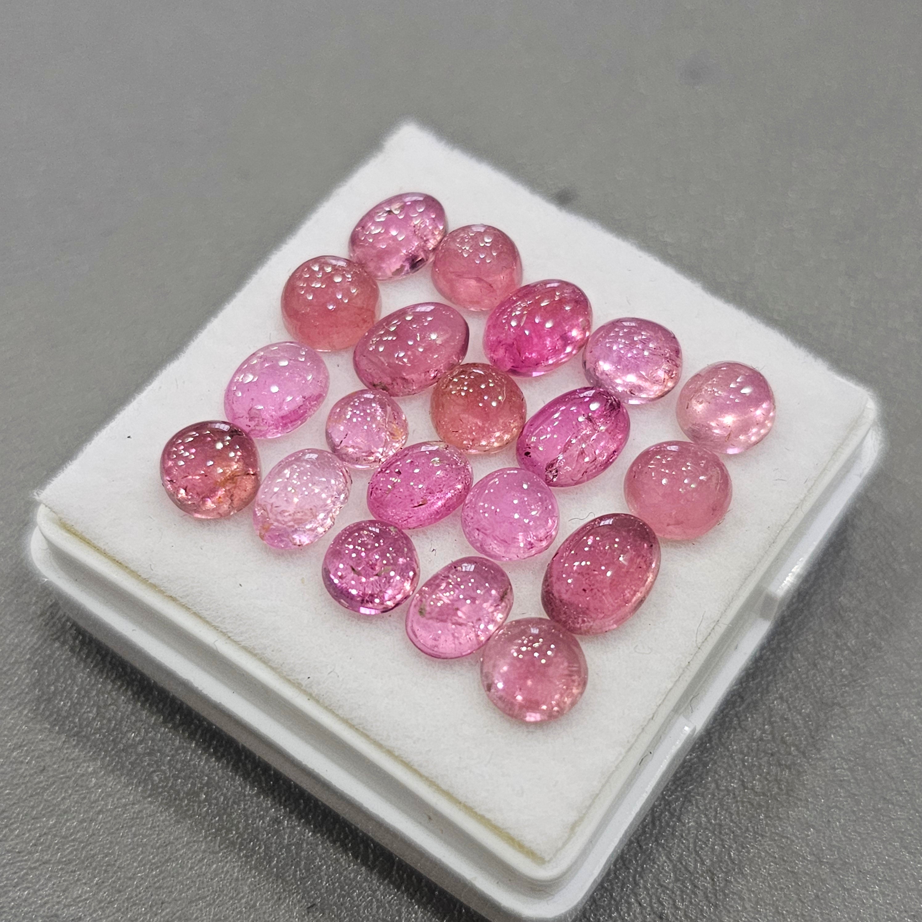 20 Pcs Natural Pink Tourmaline Cabochon | Oval | Size: 6-9mm