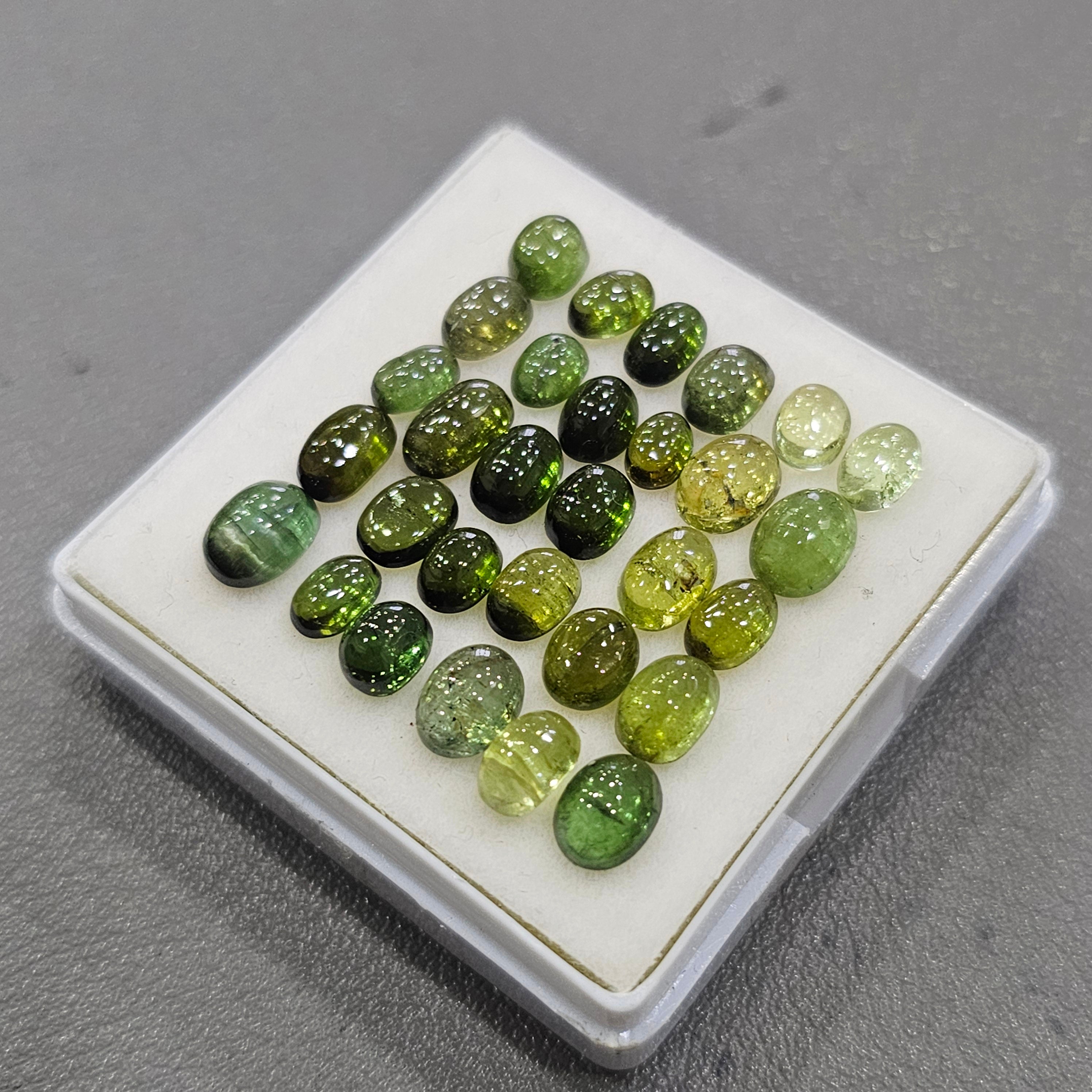 30 Pcs Natural Green Tourmaline Cabochon | Oval | Size: 6-8mm