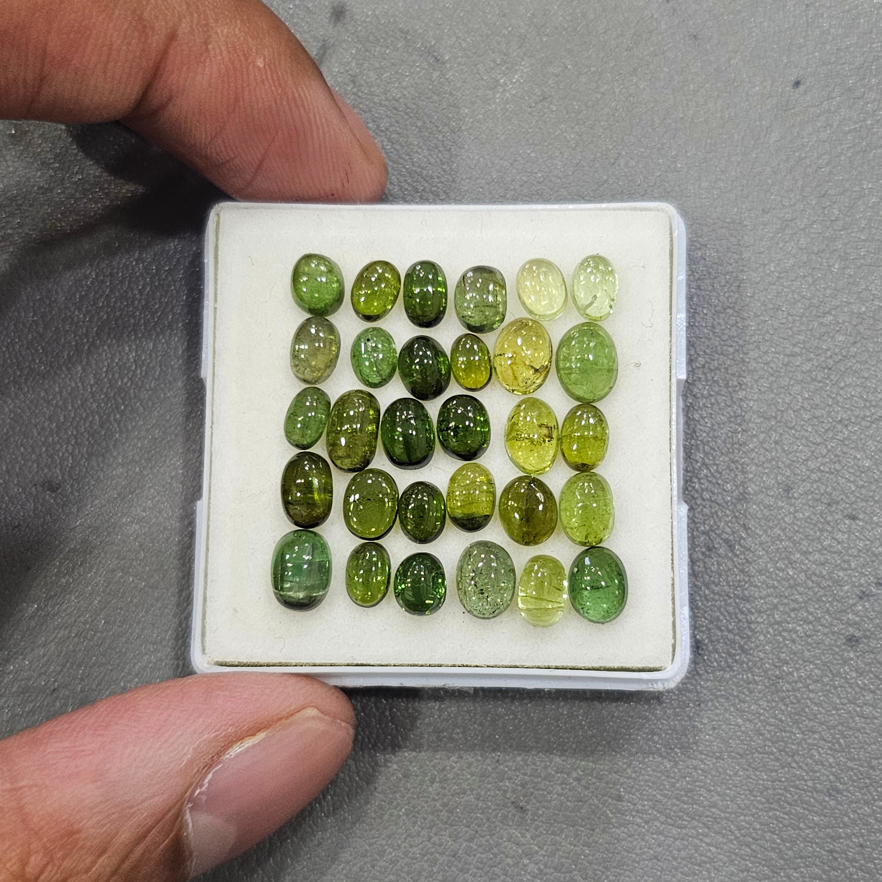 30 Pcs Natural Green Tourmaline Cabochon | Oval | Size: 6-8mm