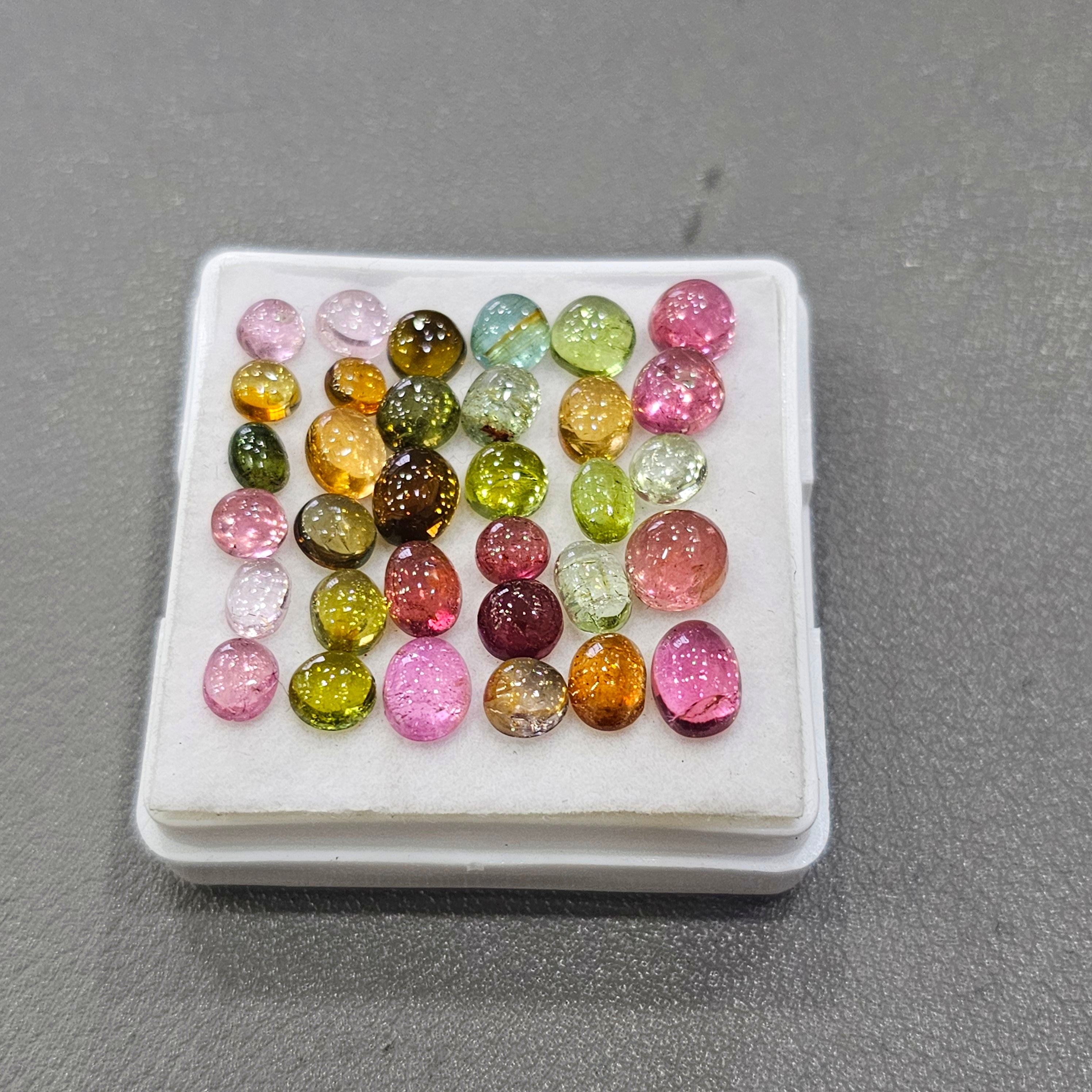 32 Pcs Natural Multi Tourmaline Cabochon | Mix | Size: 4-7mm