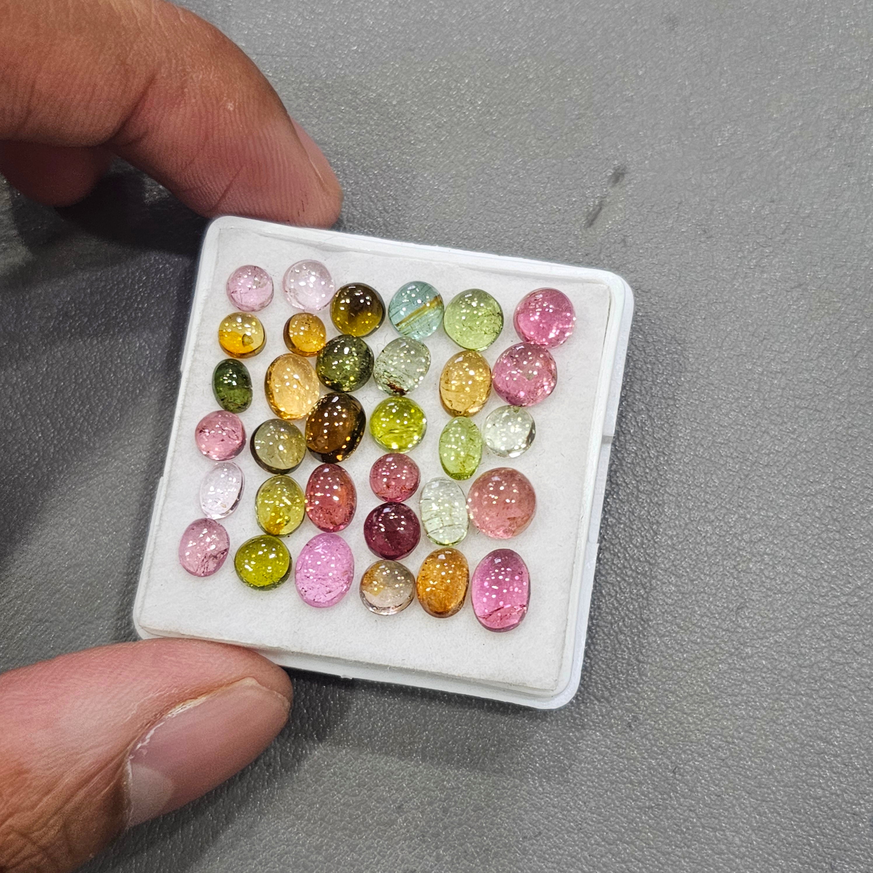 32 Pcs Natural Multi Tourmaline Cabochon | Mix | Size: 4-7mm