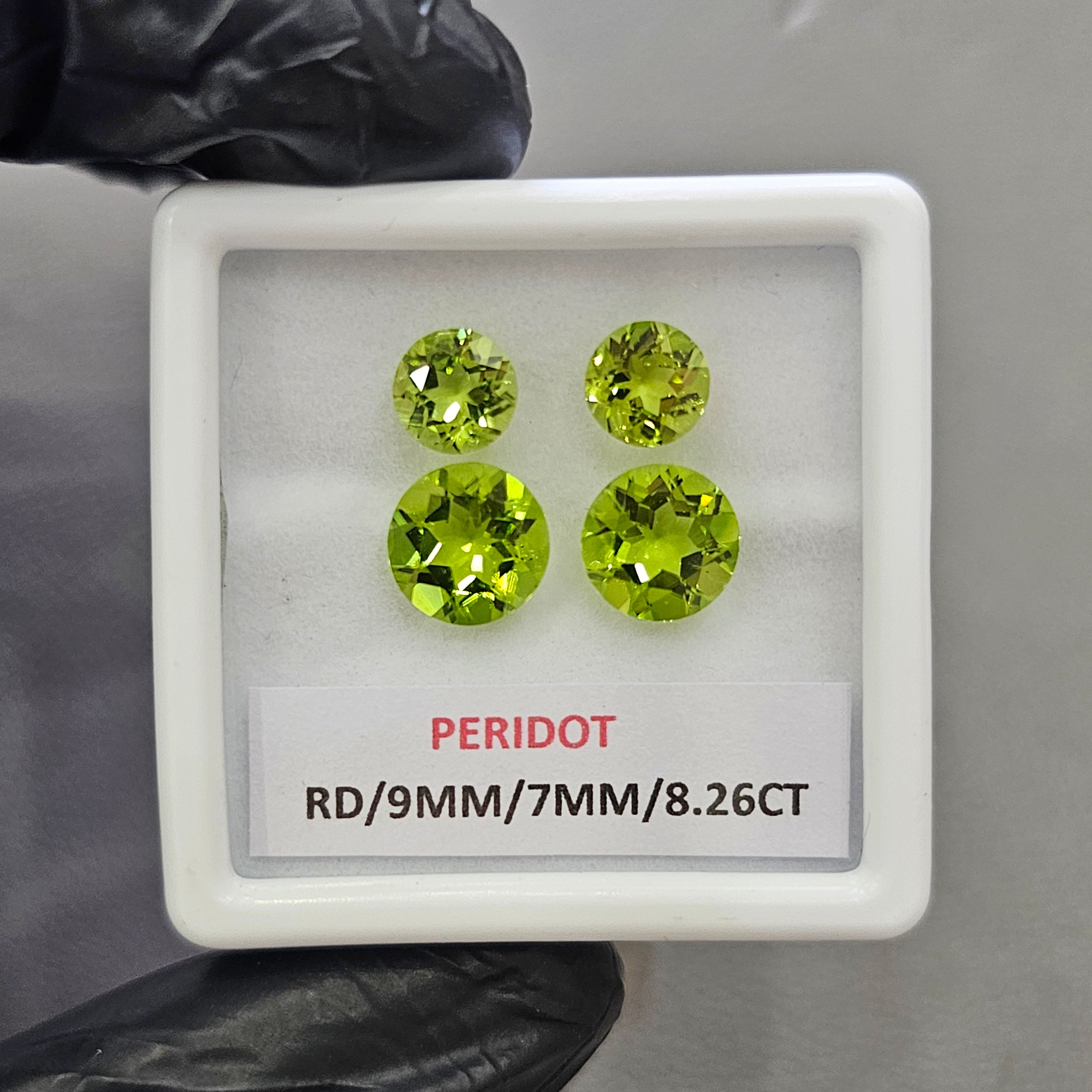 4 Pcs Natural Peridot Faceted Pairs | Round | Size: 7-9mm