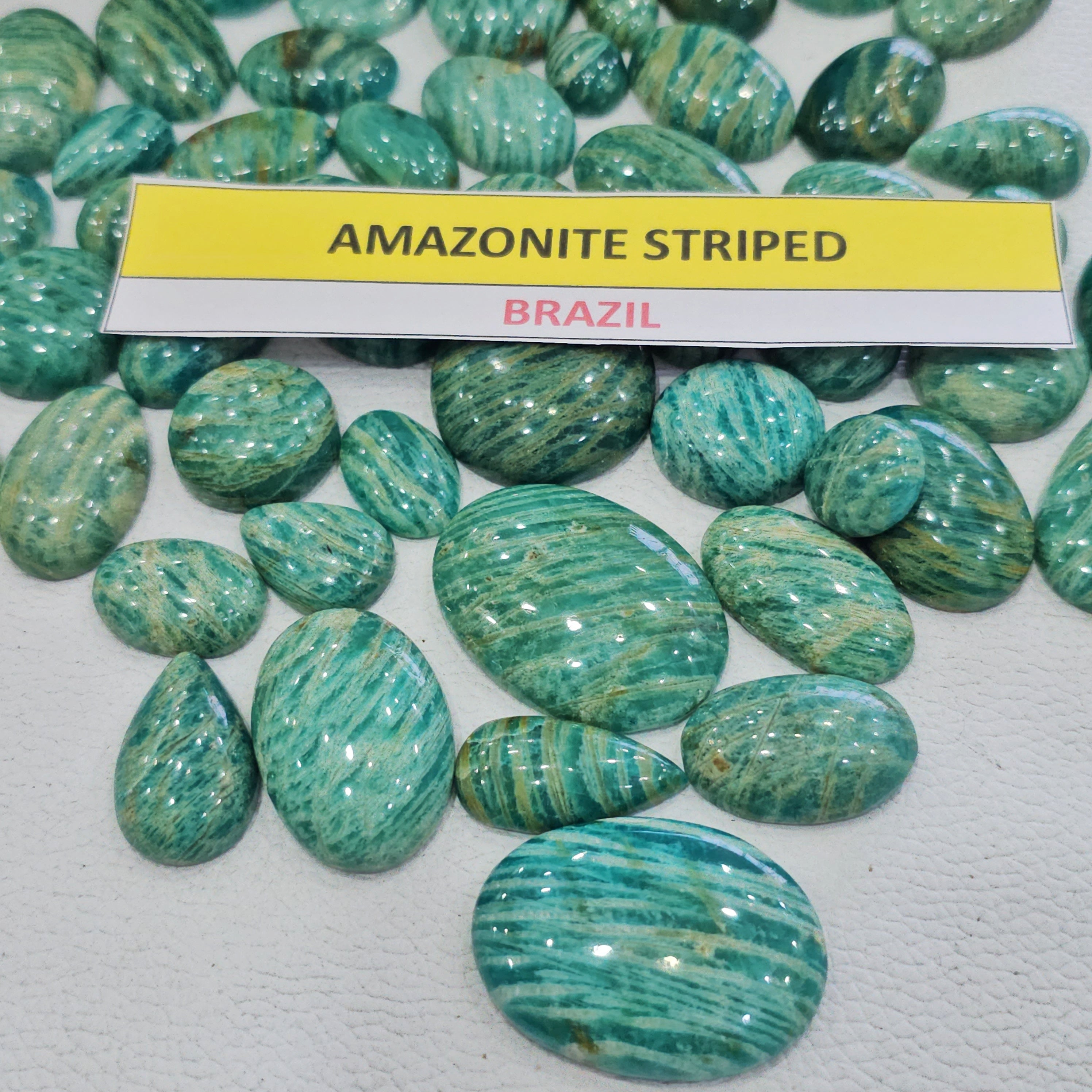 500 Grams of Natural Natural Amazonite Striped Cabochons | 20–40mm | 60–80 Pcs