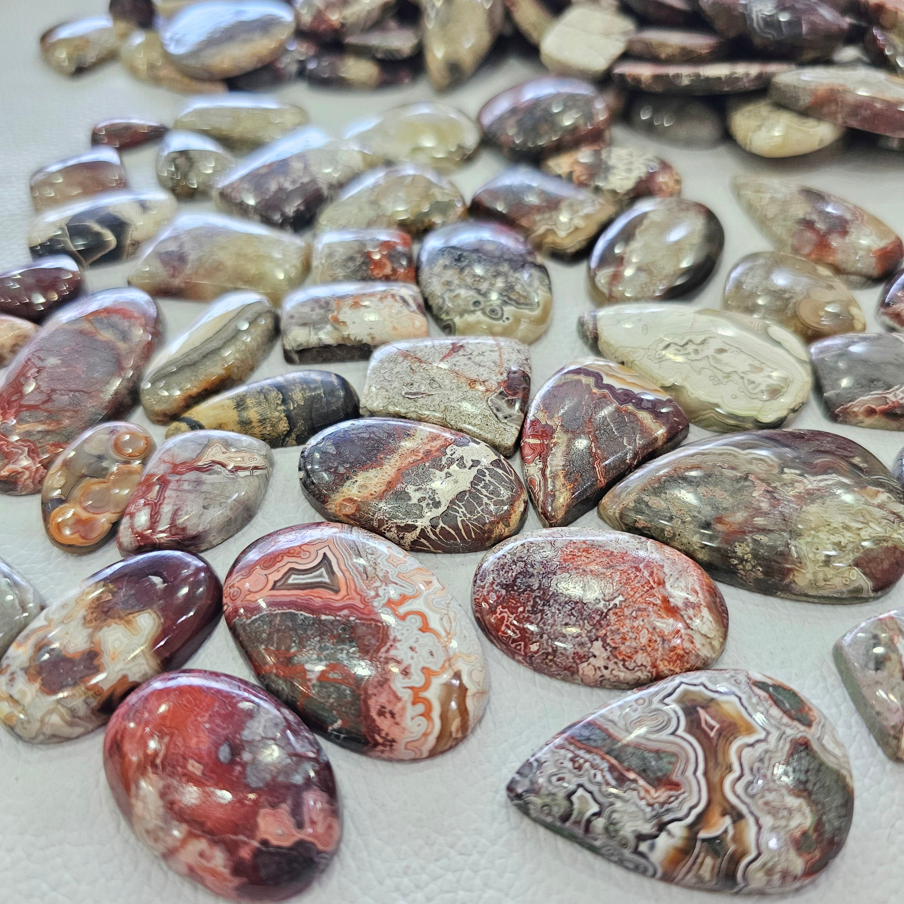 500 Grams of Natural Mexican Crazy Lace Agate Cabochons | 22–45mm | 50–70 Pcs