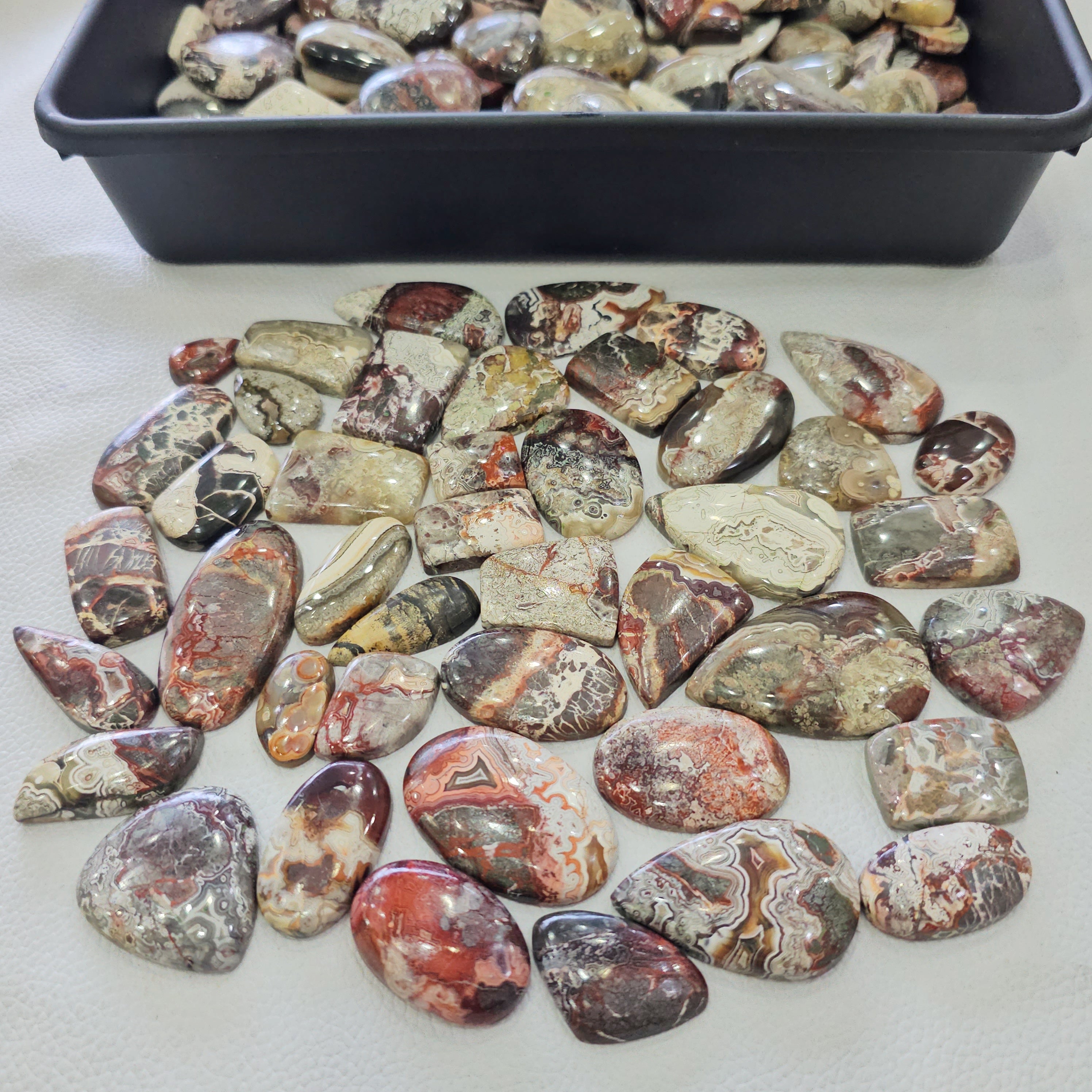 500 Grams of Natural Mexican Crazy Lace Agate Cabochons | 22–45mm | 50–70 Pcs