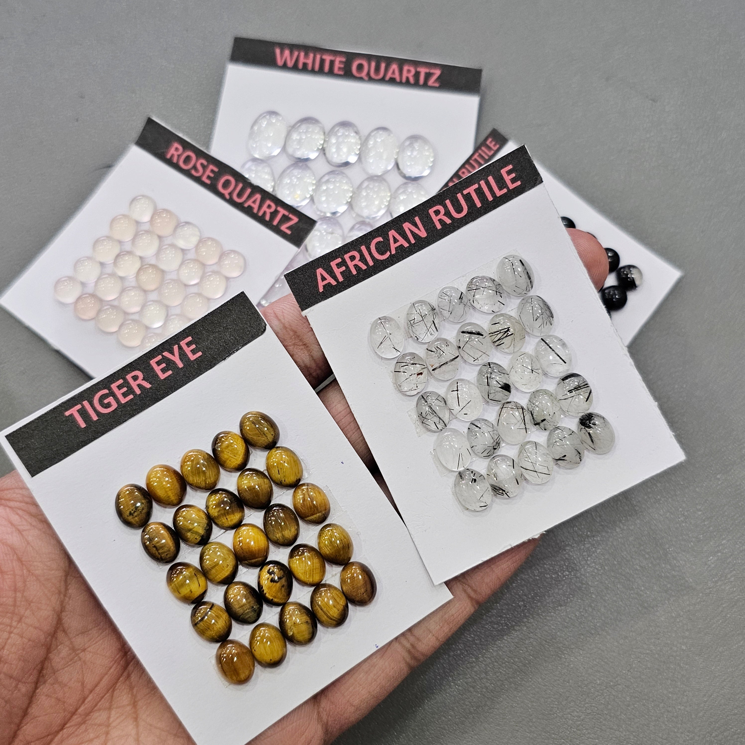 5 Cards of Gemstone | Tiger Eye, Clear Quartz, Rutile quartz, rosequartz