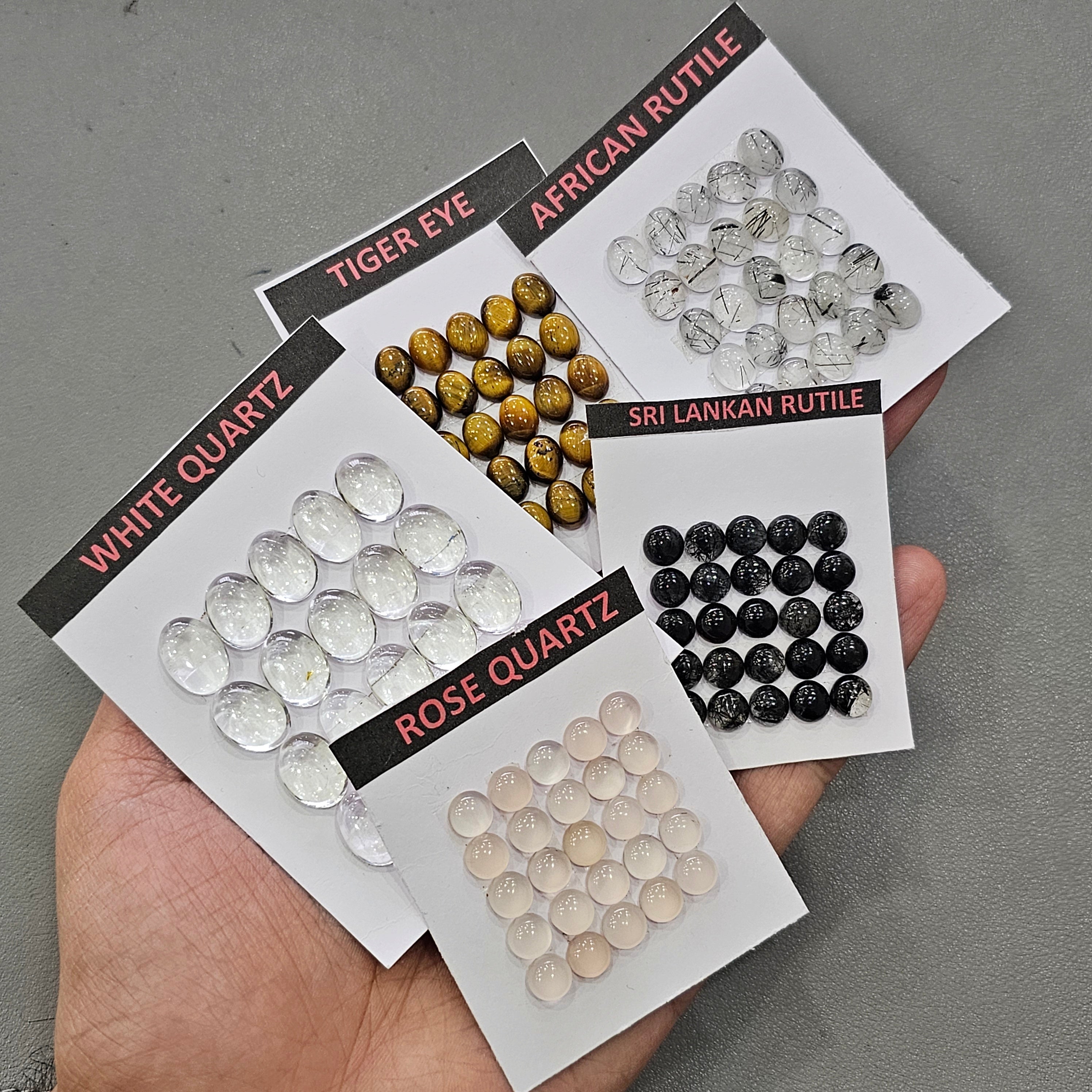 5 Cards of Gemstone | Tiger Eye, Clear Quartz, Rutile quartz, rosequartz