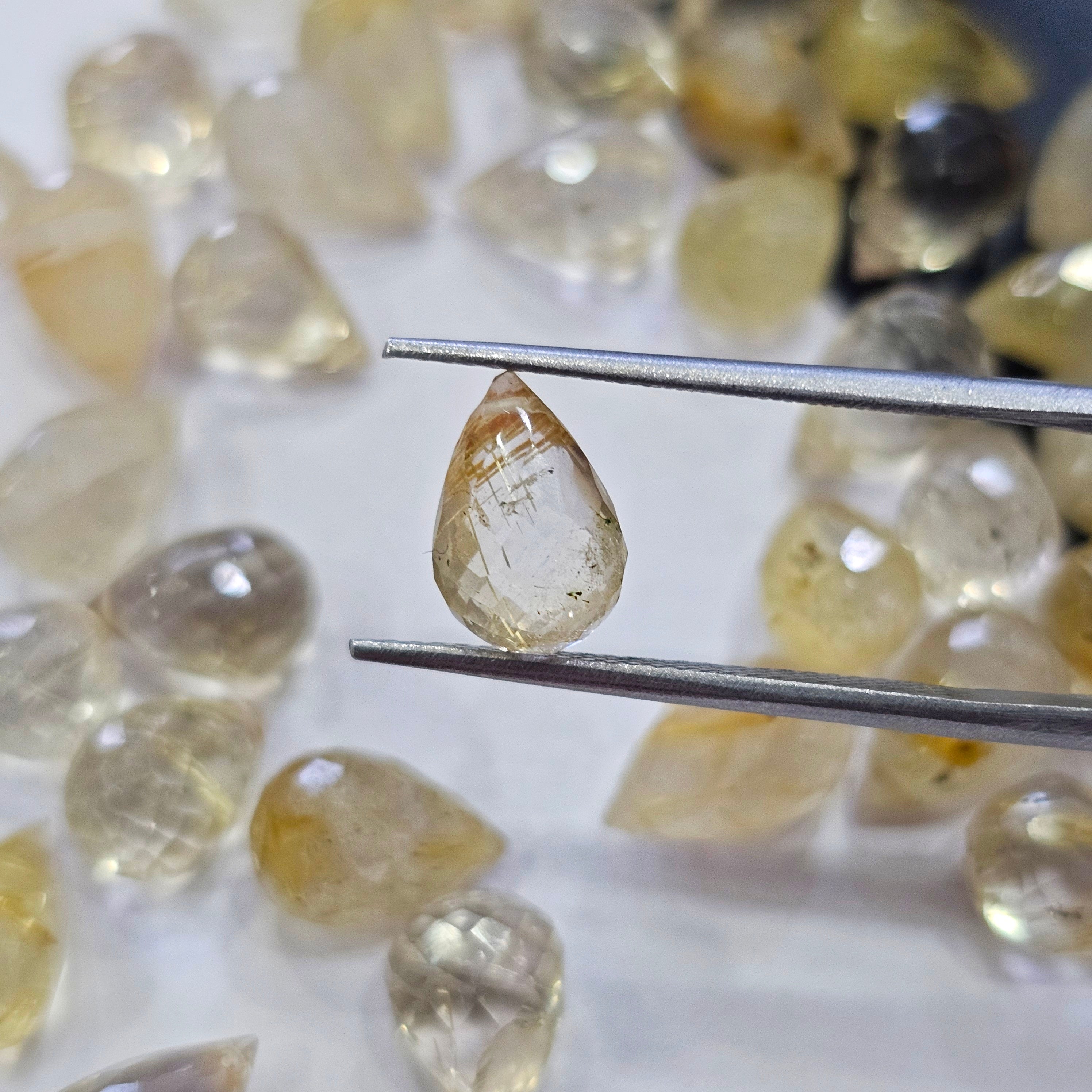 Week2: 40 Pcs Golden Rutile Faceted Drops | 8–10mm | Side-Drilled