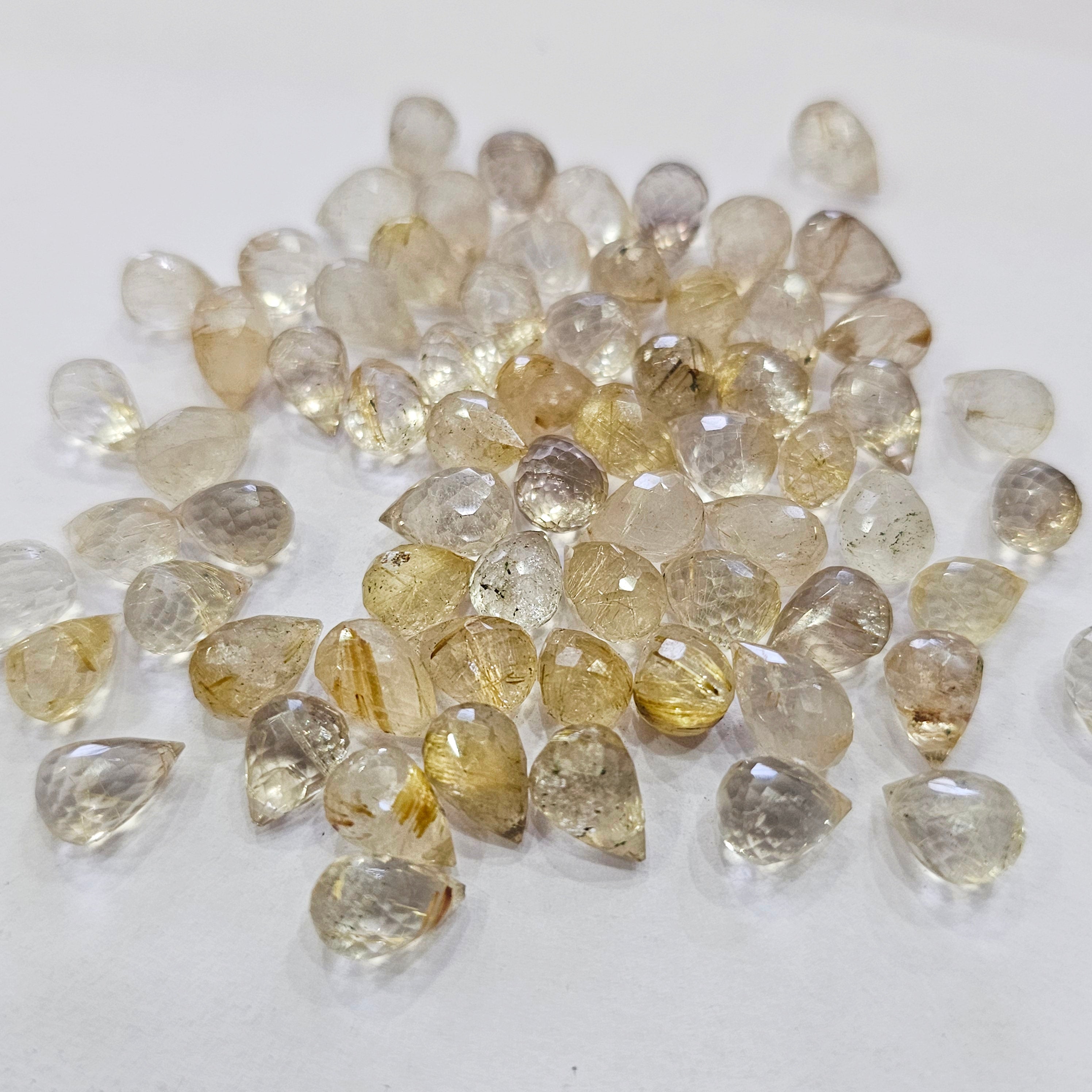 Week2: 40 Pcs Golden Rutile Faceted Drops | 8–10mm | Side-Drilled