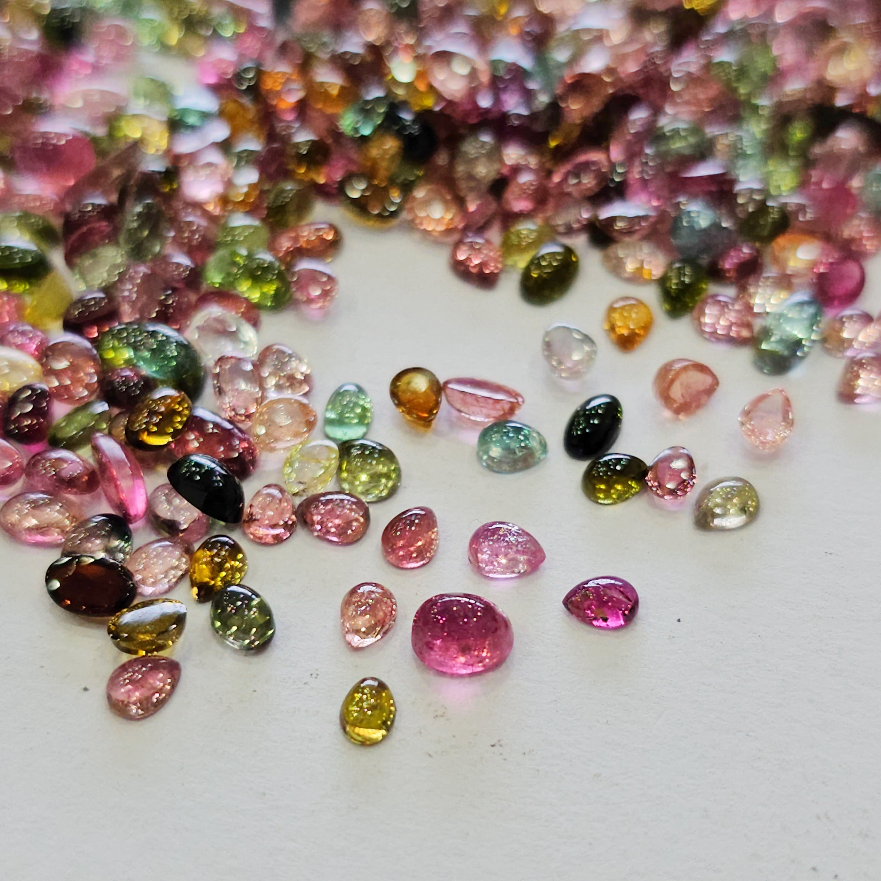Week2: 20Cts Multi Tourmaline Cabochons | 3–6mm | 80–100 Pcs | Mixed Shapes