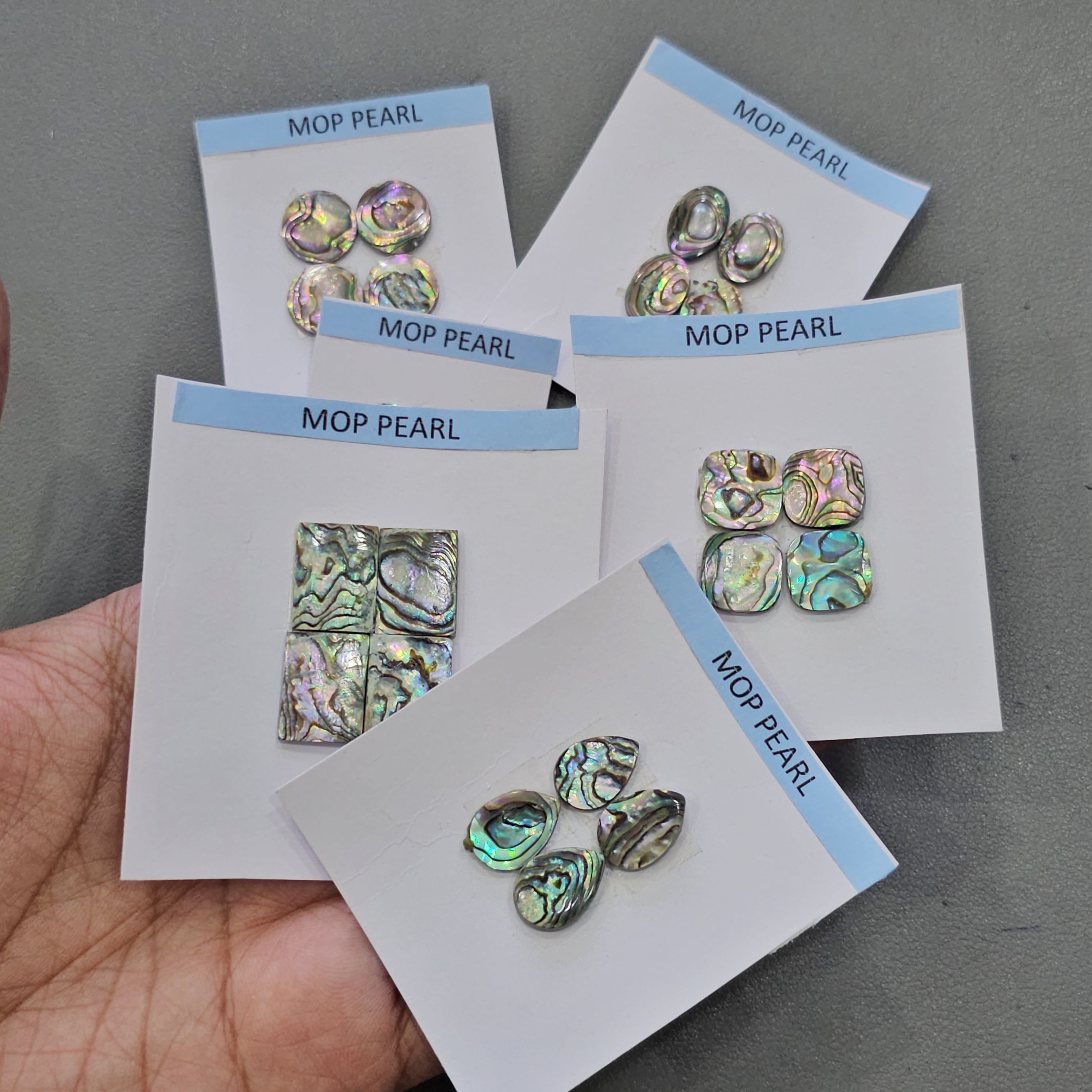Week2: 7 Cards of MOP Pearl with flat back | 12–16mm | Variety Shapes