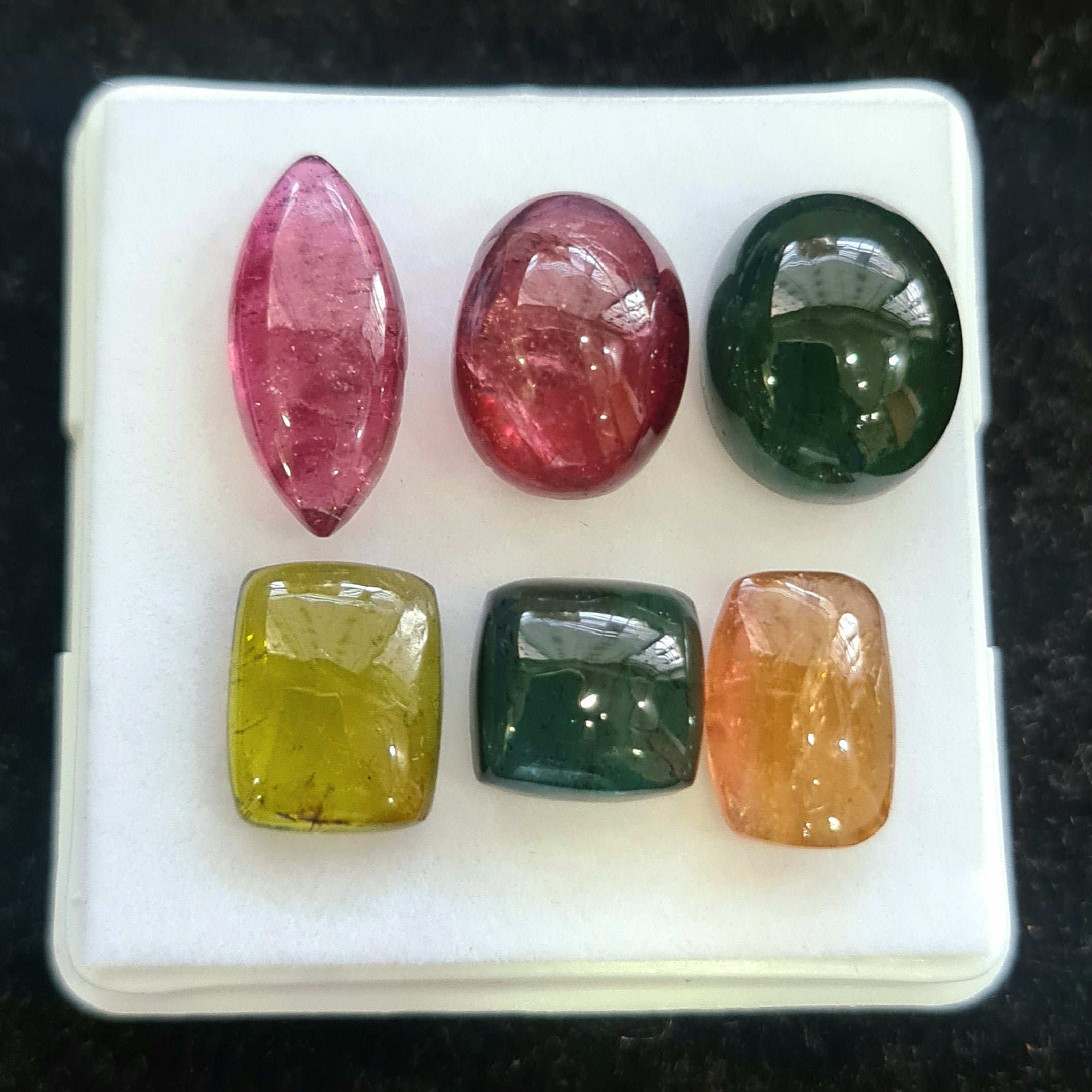 6 Pcs Natural Multi Tourmaline Cabochon | Mix | Size: 9-16mm
