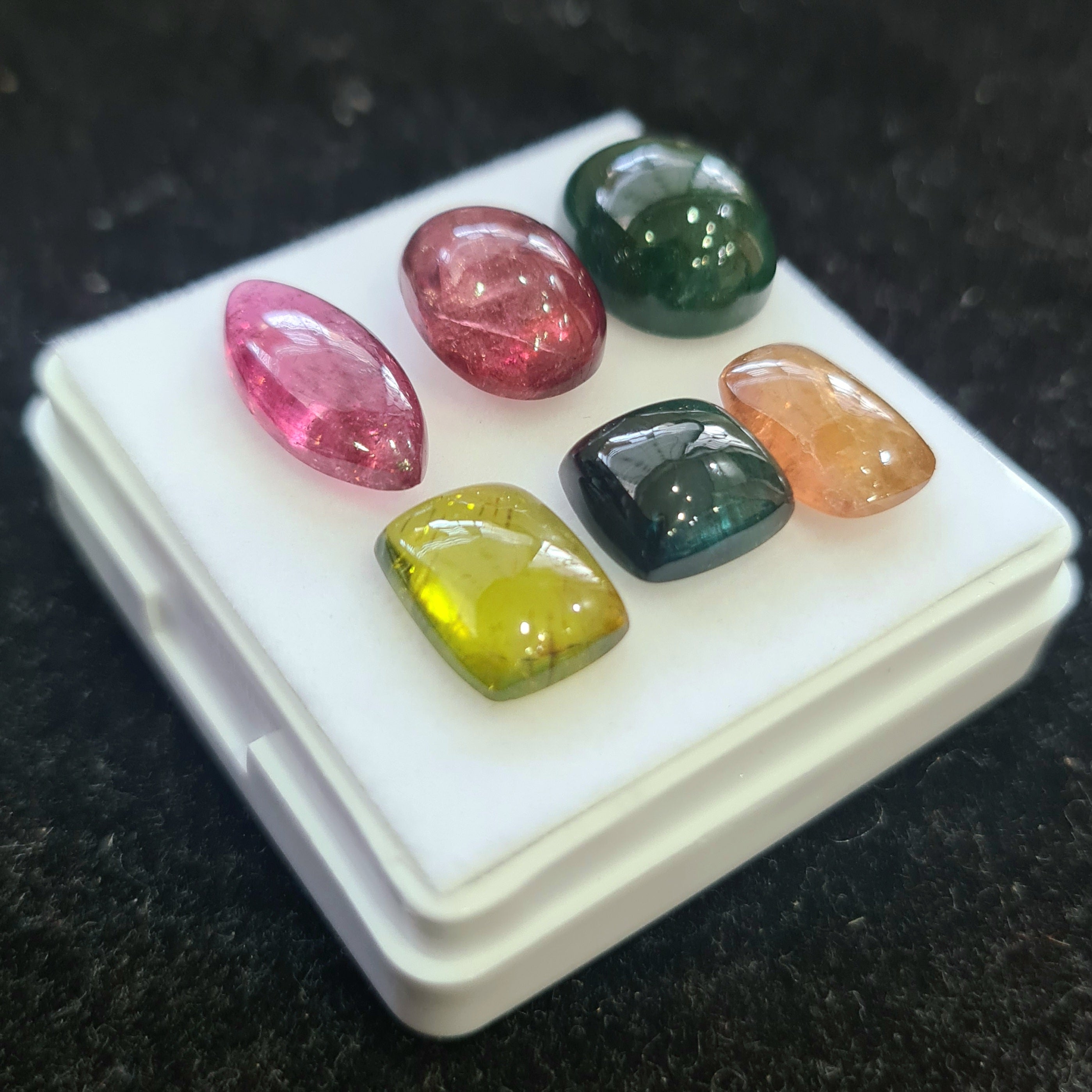 6 Pcs Natural Multi Tourmaline Cabochon | Mix | Size: 9-16mm