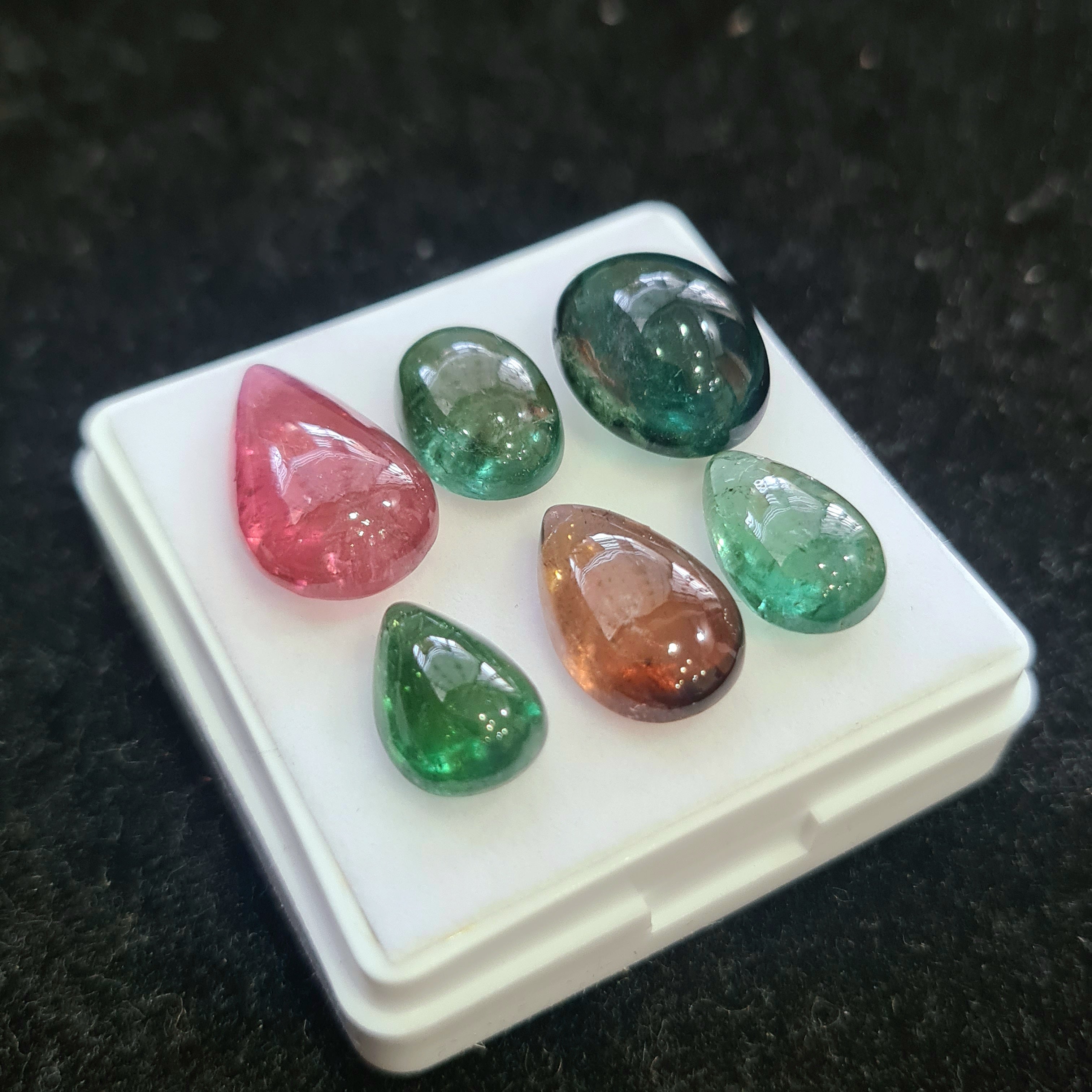 6 Pcs Natural Multi Tourmaline Cabochon | Mix | Size: 11-17mm