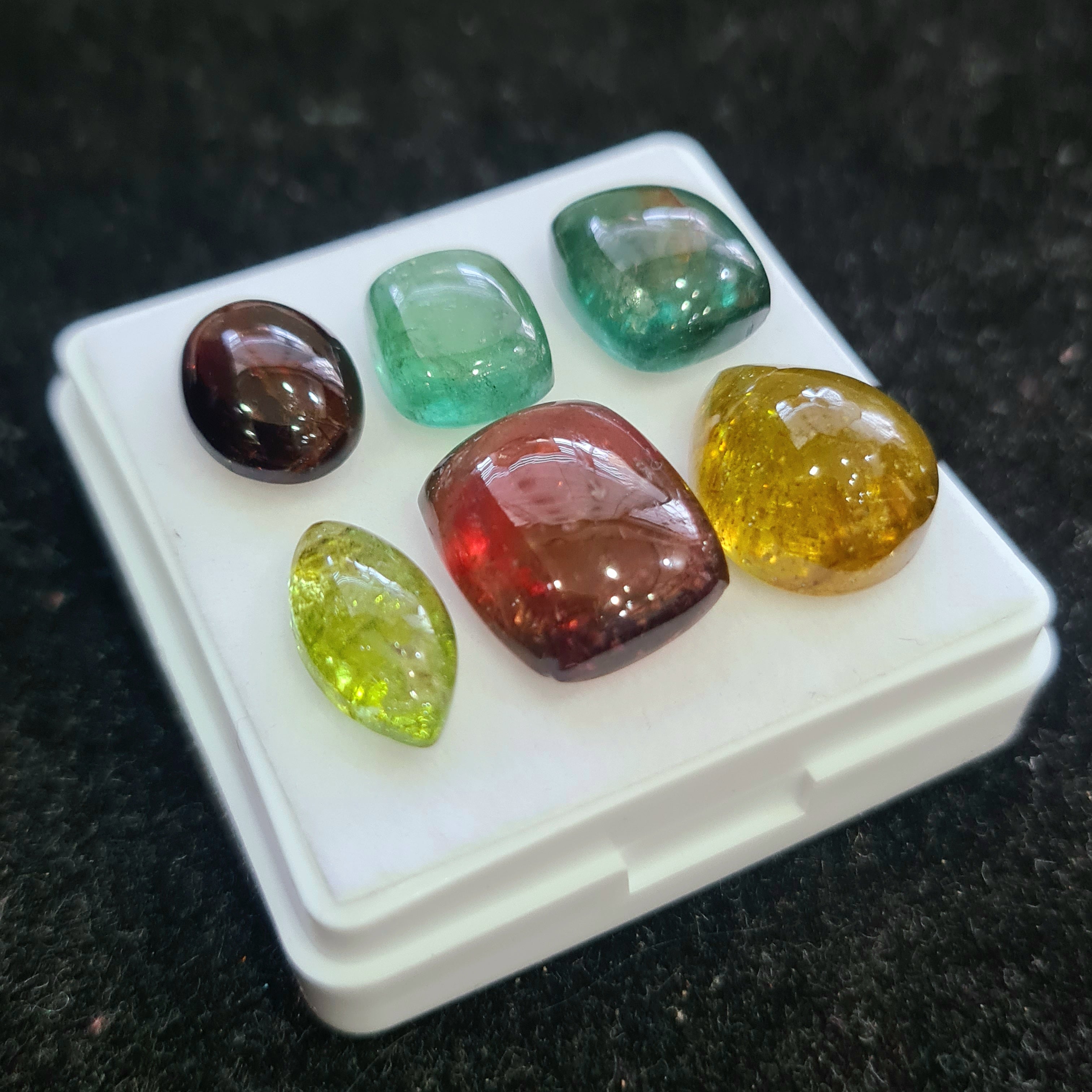 6 Pcs Natural Multi Tourmaline Cabochon | Mix | Size: 11-14mm