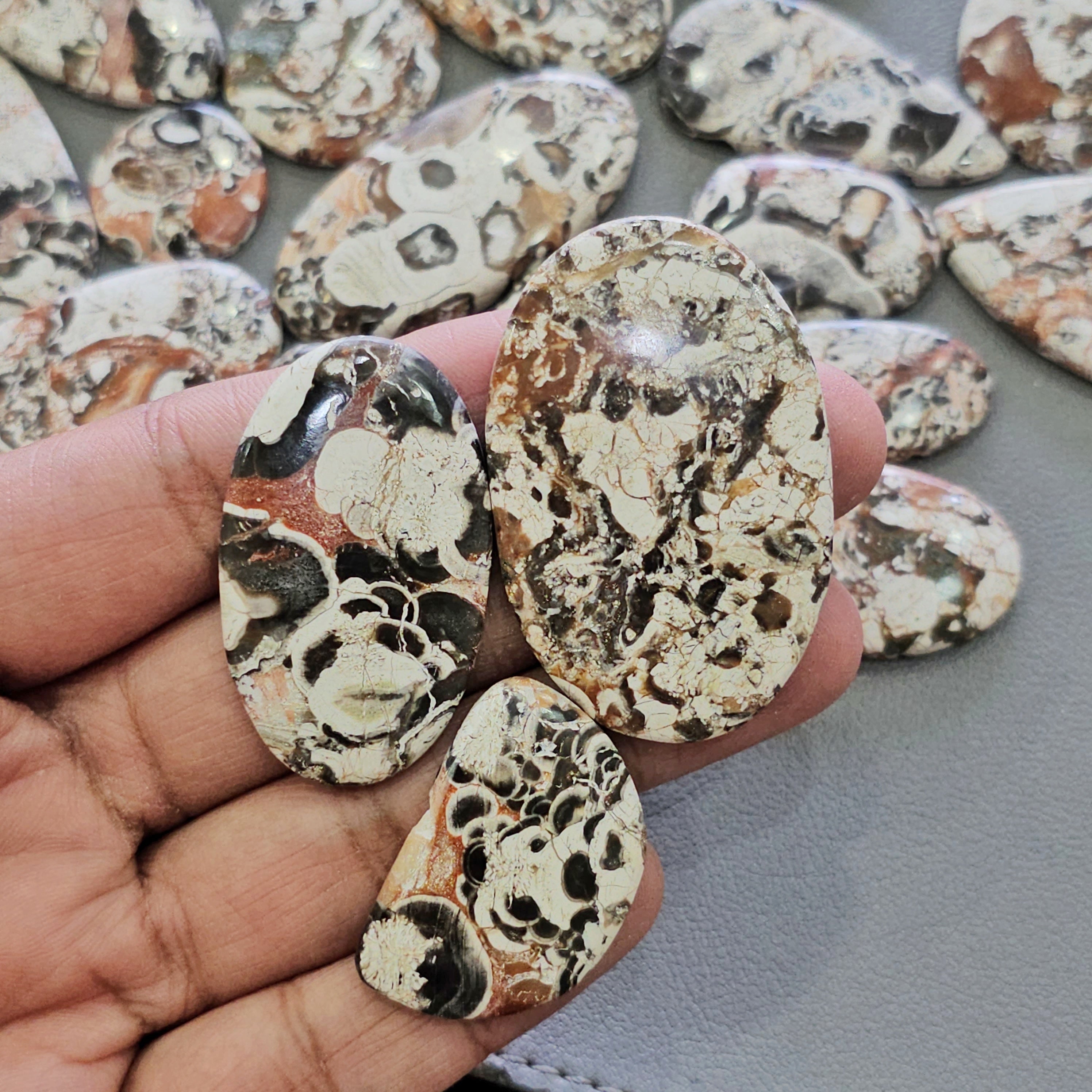 100 Grams Natural Mushroom Jasper Cabochons | 25–50mm | 10 Pcs Approx | Top Quality