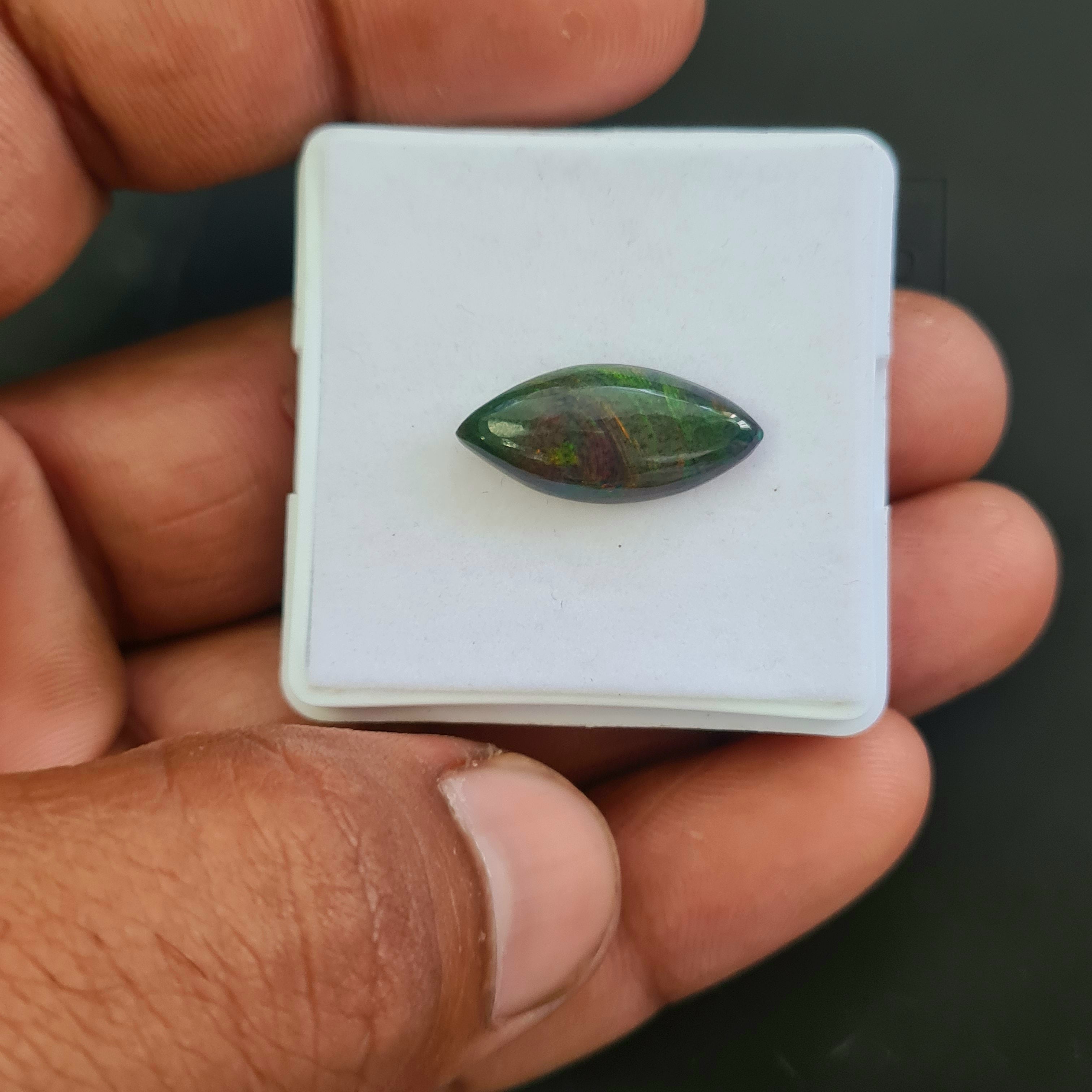 Ethiopian Black Smoked Opal Cabochon | Marquise | Size: 20x9mm - The LabradoriteKing