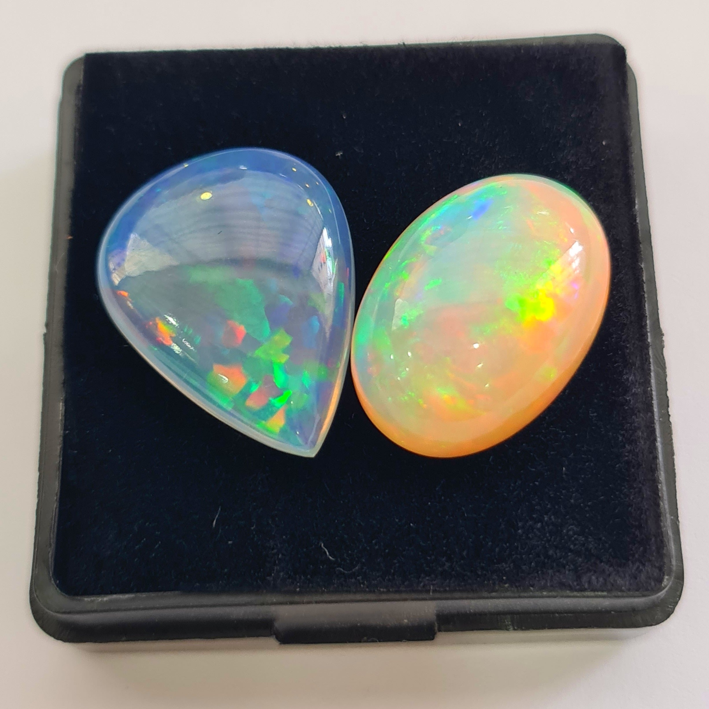 2 pcs Natural Ethiopian Opal Cabochon | Oval&Pear| Size: 20-21mm - The LabradoriteKing