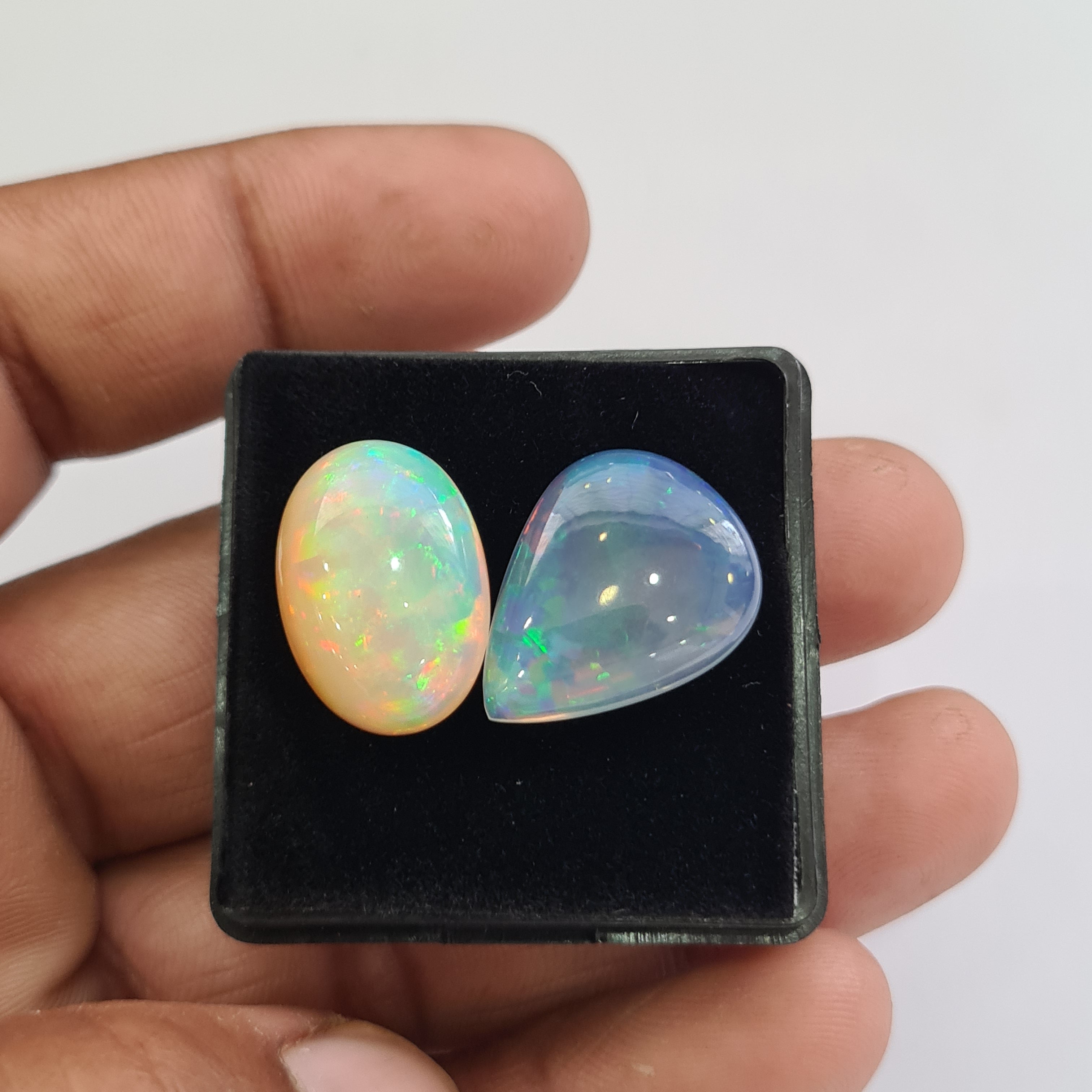 2 pcs Natural Ethiopian Opal Cabochon | Oval&Pear| Size: 20-21mm - The LabradoriteKing