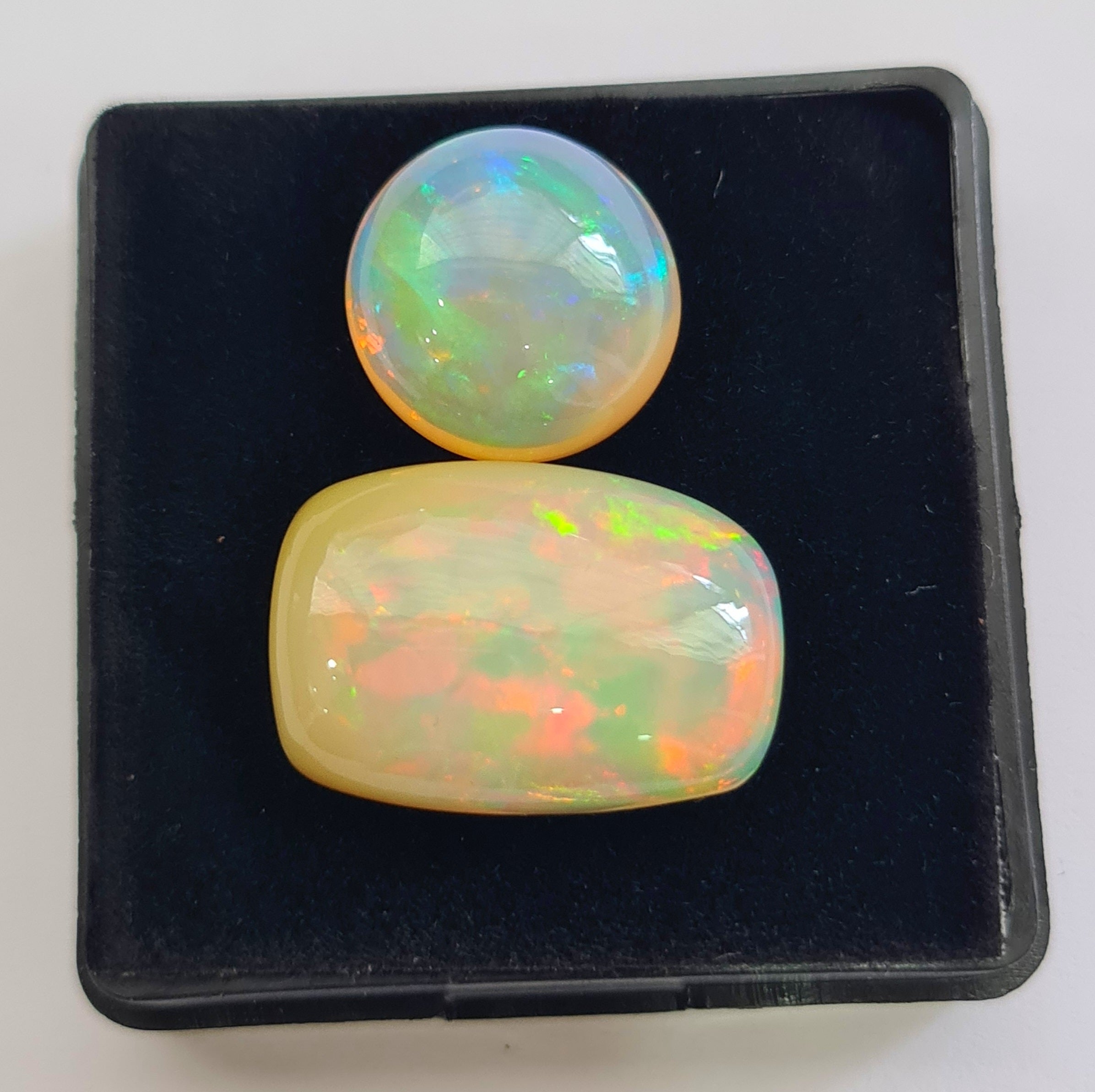 2 pcs Natural Ethiopian Opal Cabochon | Round&Reactangle| Size: 14-21mm - The LabradoriteKing