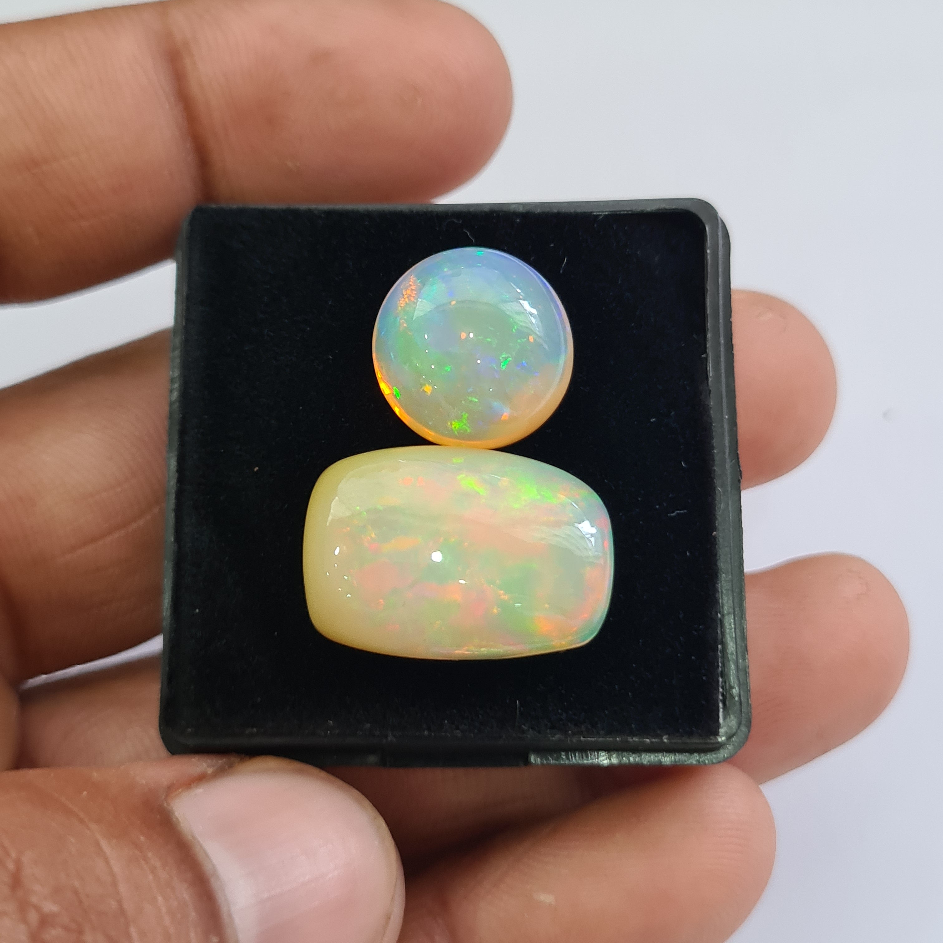 2 pcs Natural Ethiopian Opal Cabochon | Round&Reactangle| Size: 14-21mm - The LabradoriteKing