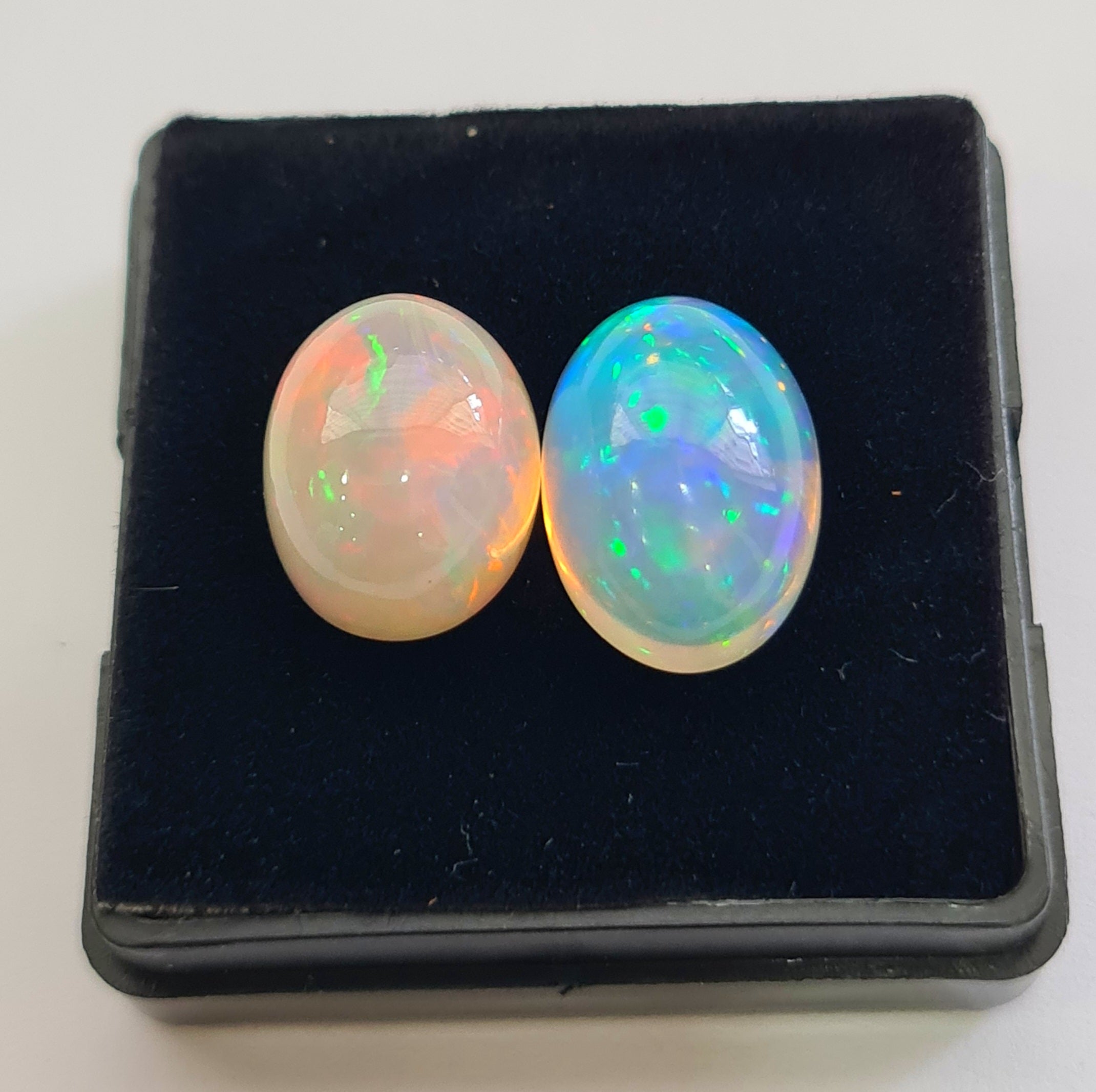2 pcs Natural Ethiopian Opal Cabochon | Oval | Size: 15-17mm - The LabradoriteKing