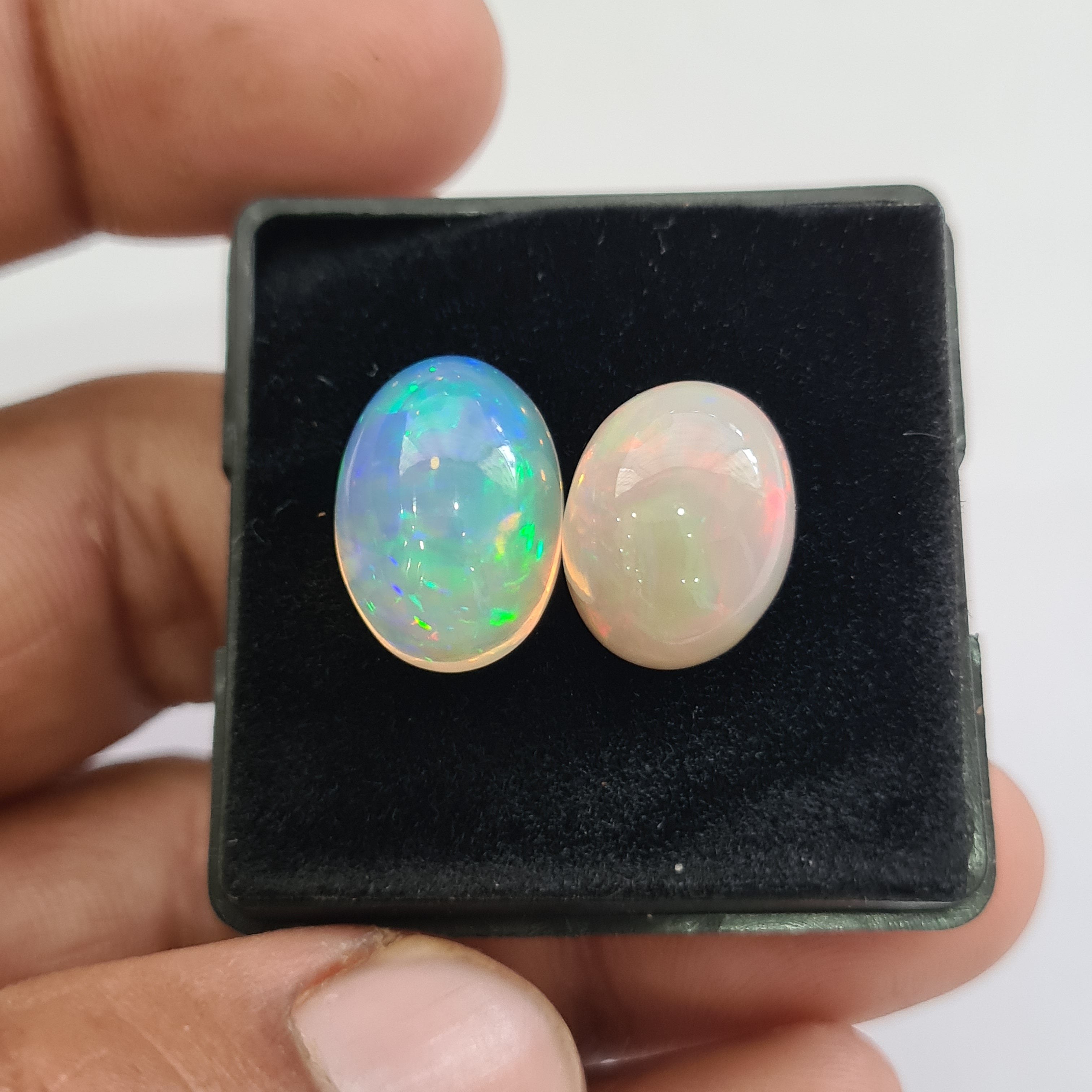 2 pcs Natural Ethiopian Opal Cabochon | Oval | Size: 15-17mm - The LabradoriteKing
