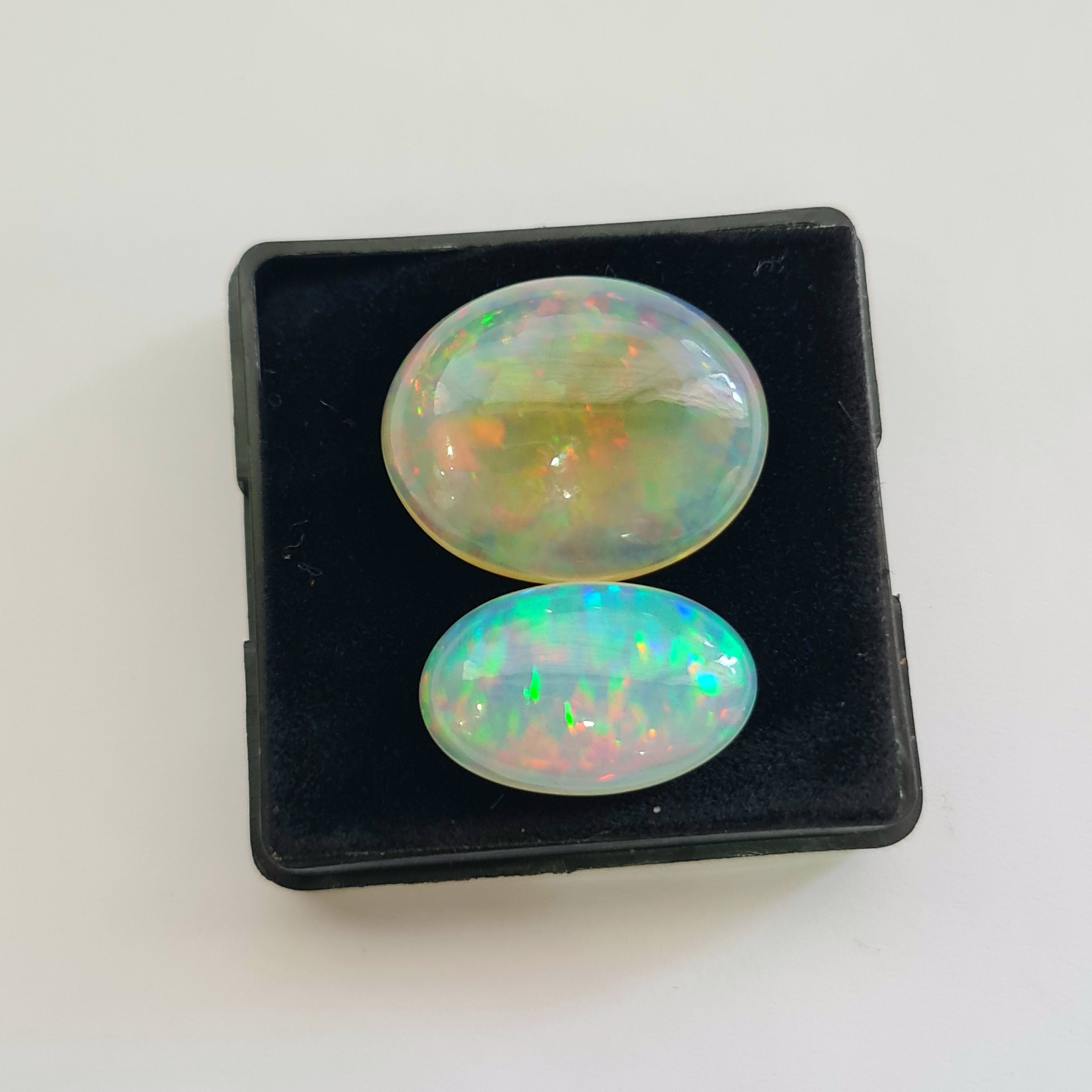 2 pcs Natural Ethiopian Opal Cabochon | Oval | Size: 20-24mm - The LabradoriteKing