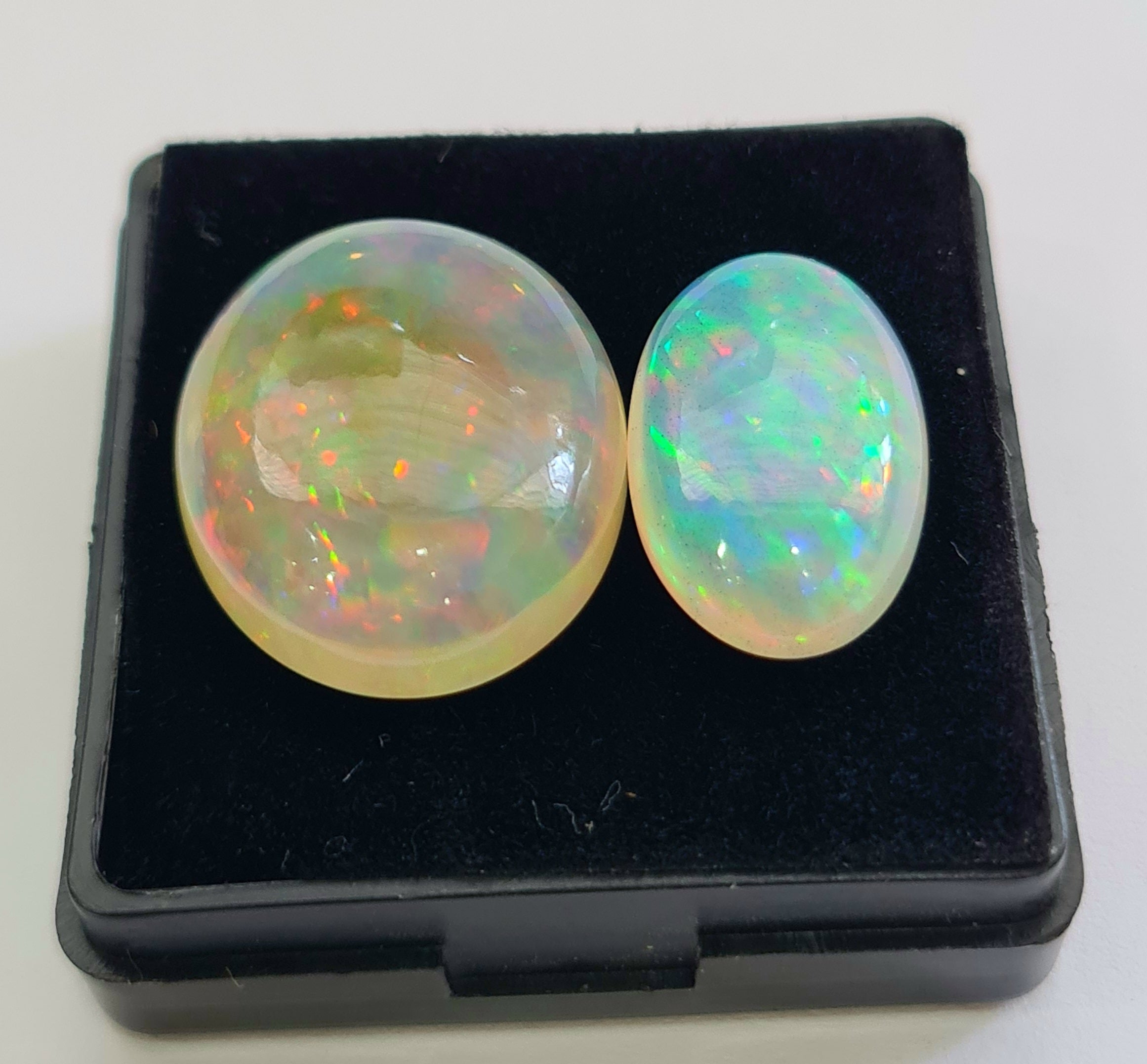 2 pcs Natural Ethiopian Opal Cabochon | Oval | Size: 20-24mm - The LabradoriteKing