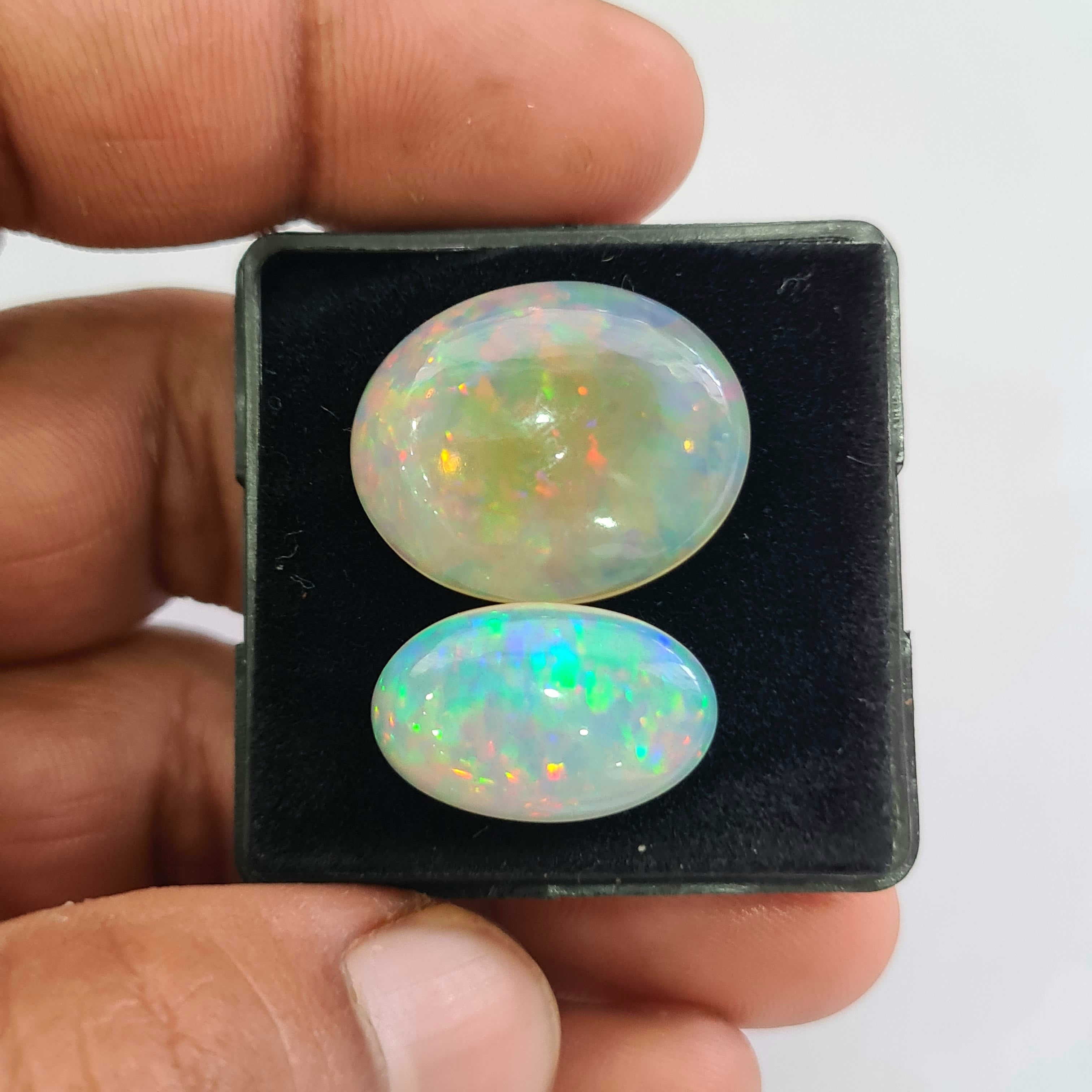 2 pcs Natural Ethiopian Opal Cabochon | Oval | Size: 20-24mm - The LabradoriteKing