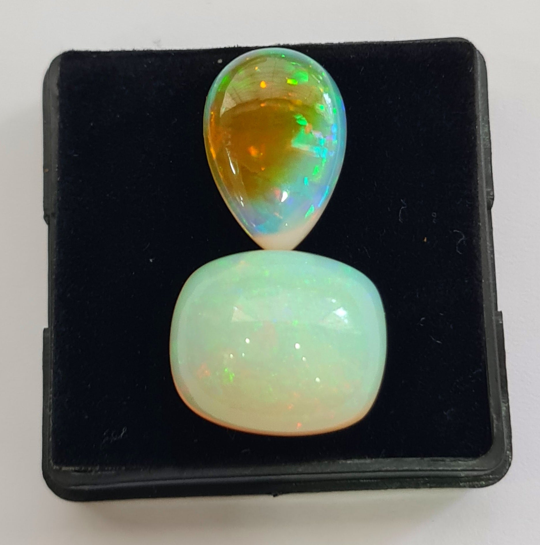 2 pcs Natural Ethiopian Opal Cabochon | Pear&Reactangle | Size: 18-19mm - The LabradoriteKing