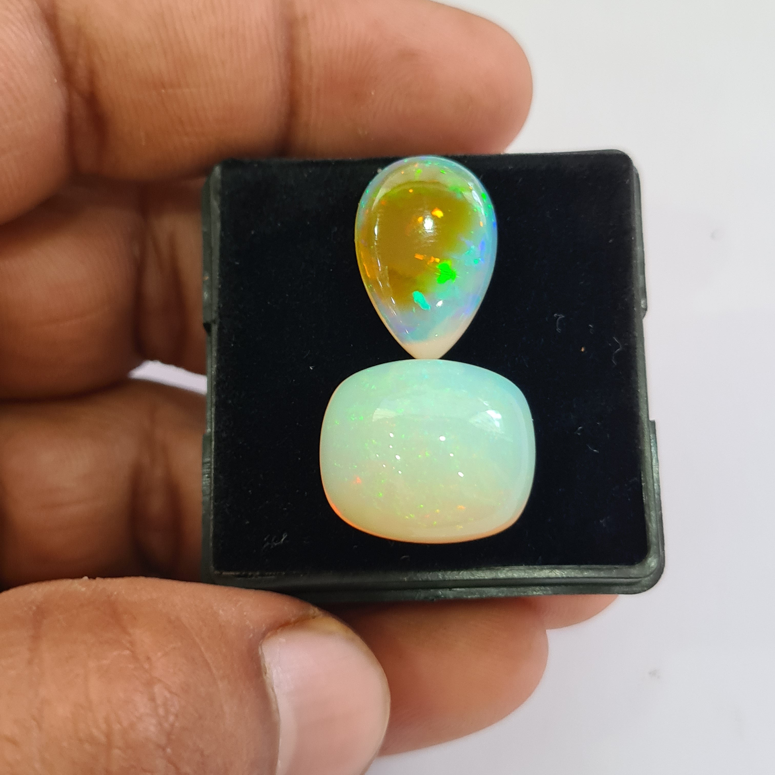 2 pcs Natural Ethiopian Opal Cabochon | Pear&Reactangle | Size: 18-19mm - The LabradoriteKing