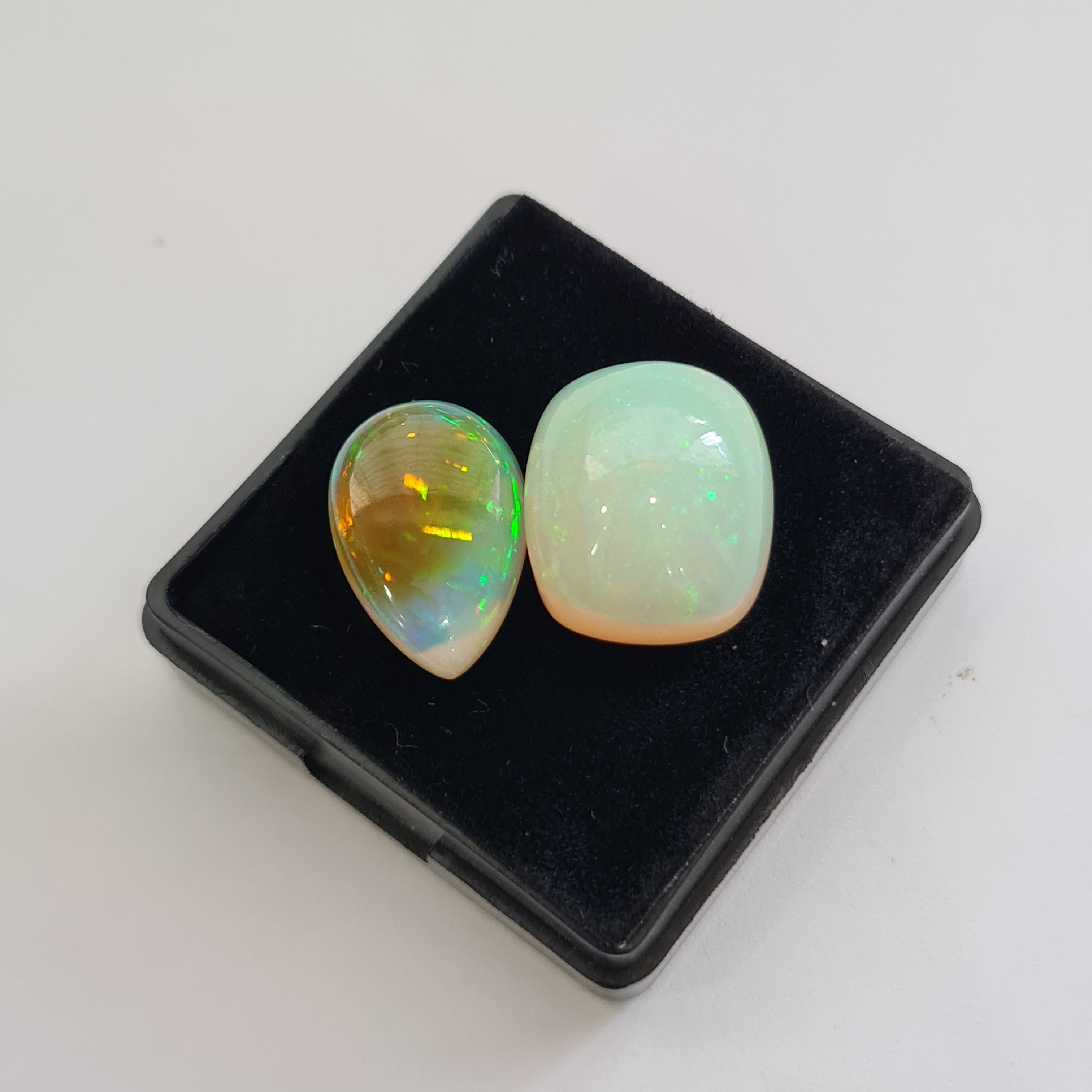 2 pcs Natural Ethiopian Opal Cabochon | Pear&Reactangle | Size: 18-19mm - The LabradoriteKing