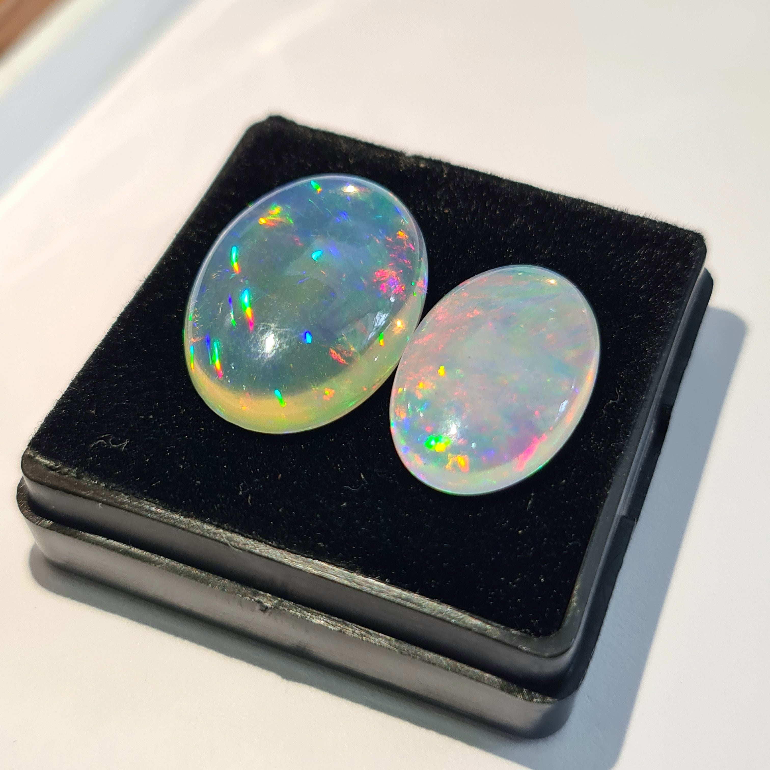 2 pcs Natural Ethiopian Opal Cabochon | Oval | Size: 20-23mm - The LabradoriteKing