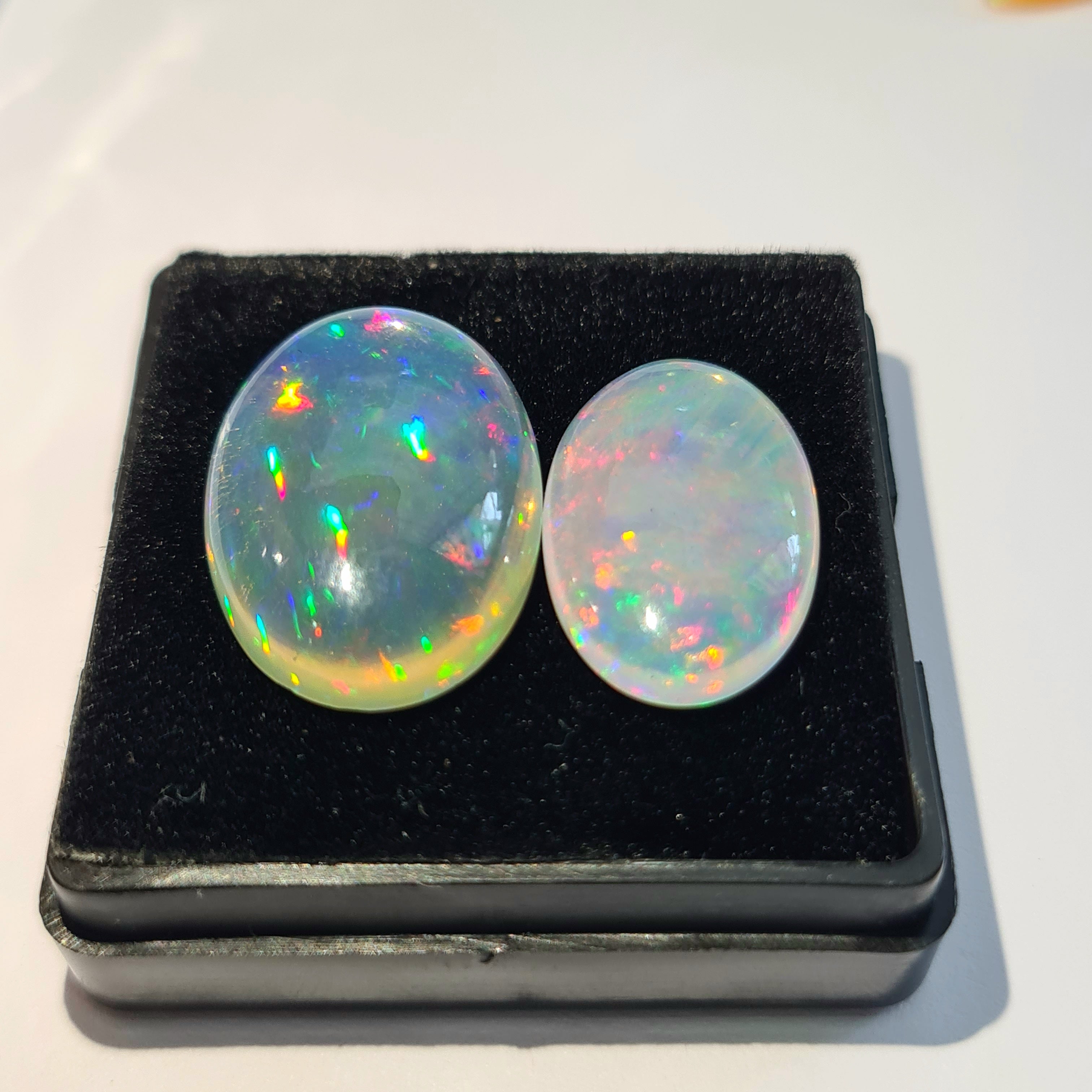 2 pcs Natural Ethiopian Opal Cabochon | Oval | Size: 20-23mm - The LabradoriteKing