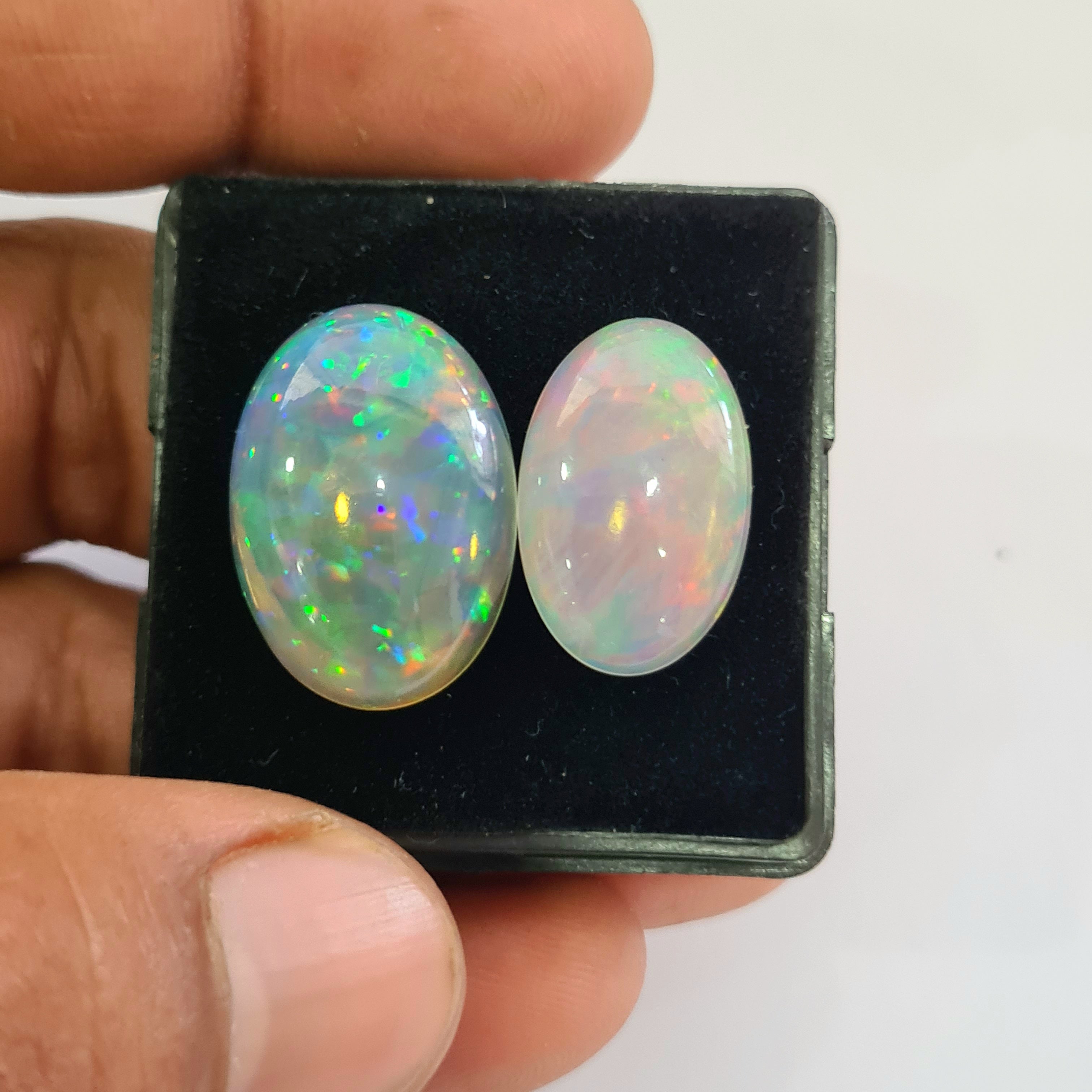 2 pcs Natural Ethiopian Opal Cabochon | Oval | Size: 20-23mm - The LabradoriteKing