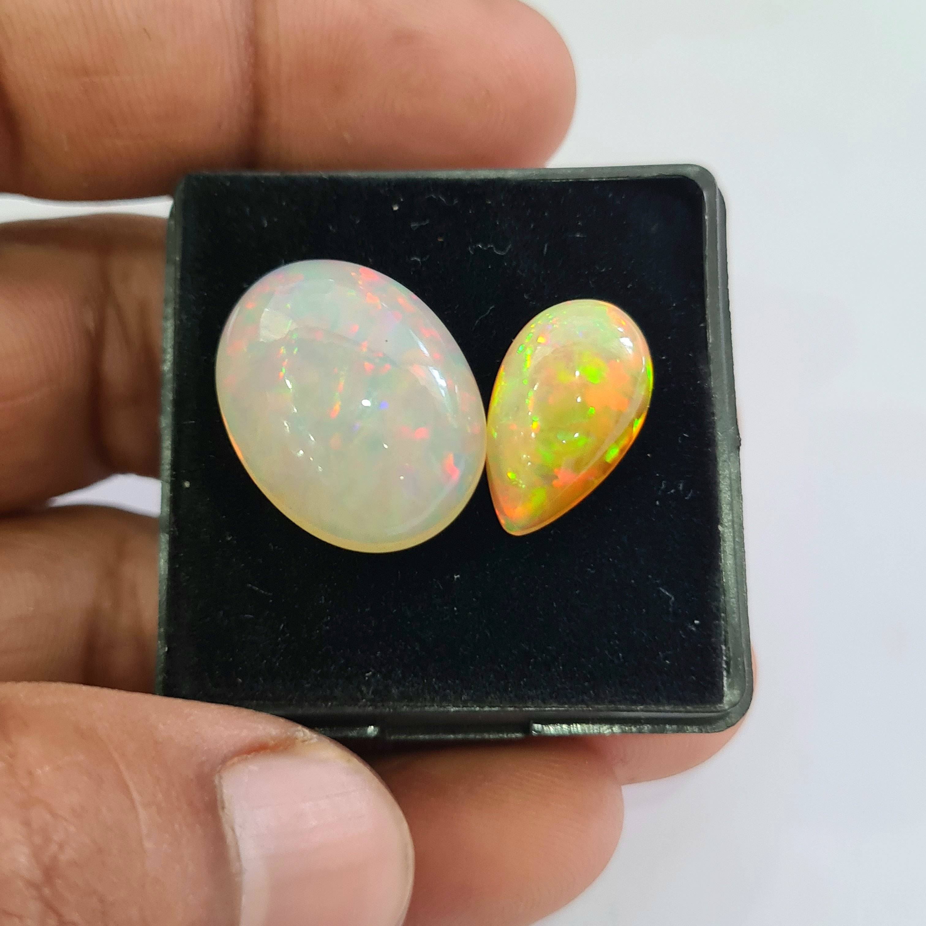 2 pcs Natural Ethiopian Opal Cabochon | Oval&Pear | Size: 17-21mm - The LabradoriteKing