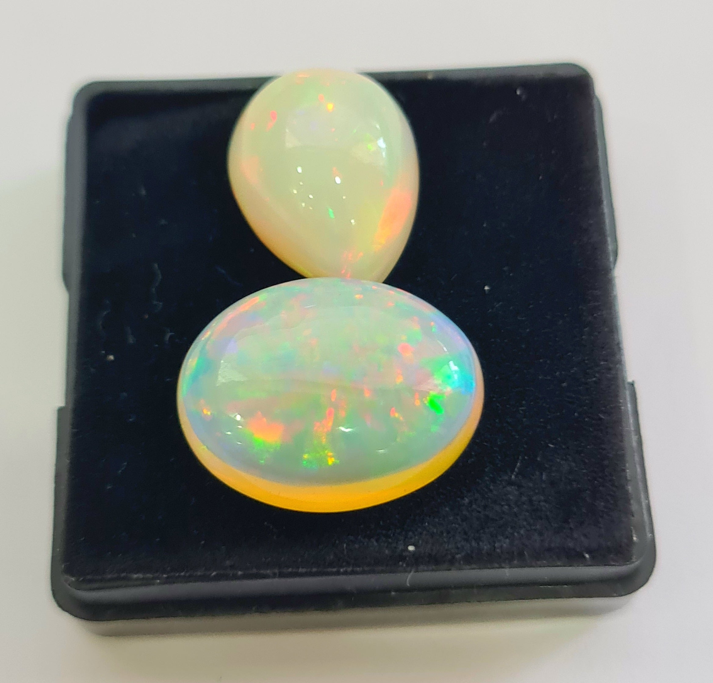 2 pcs Natural Ethiopian Opal Cabochon | Oval&Pear | Size: 17-20mm - The LabradoriteKing