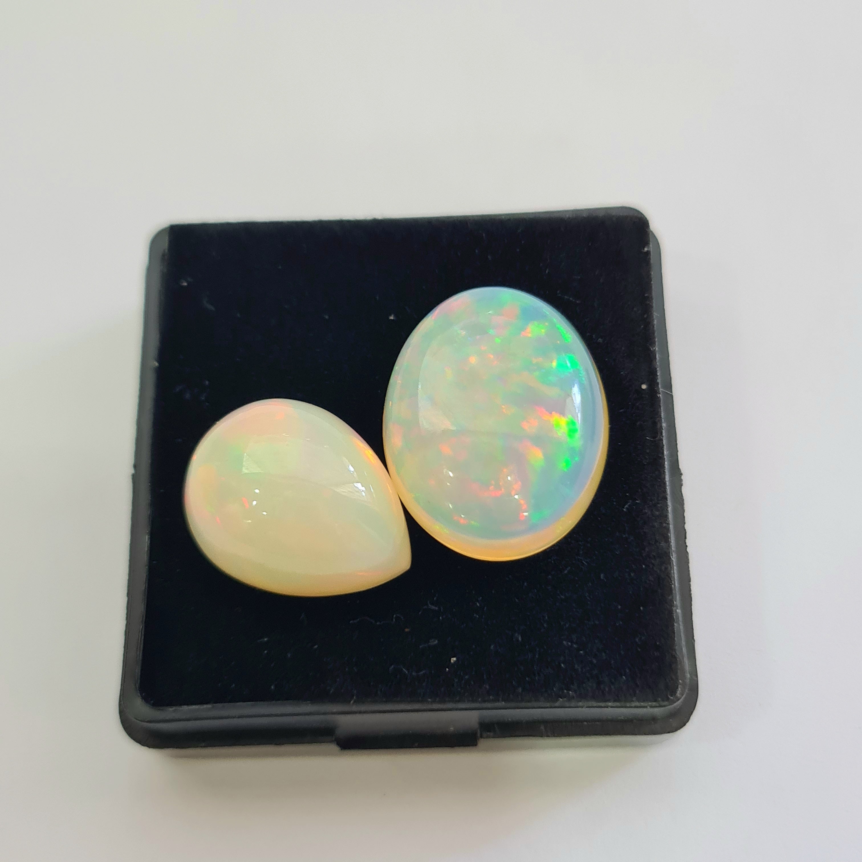 2 pcs Natural Ethiopian Opal Cabochon | Oval&Pear | Size: 17-20mm - The LabradoriteKing