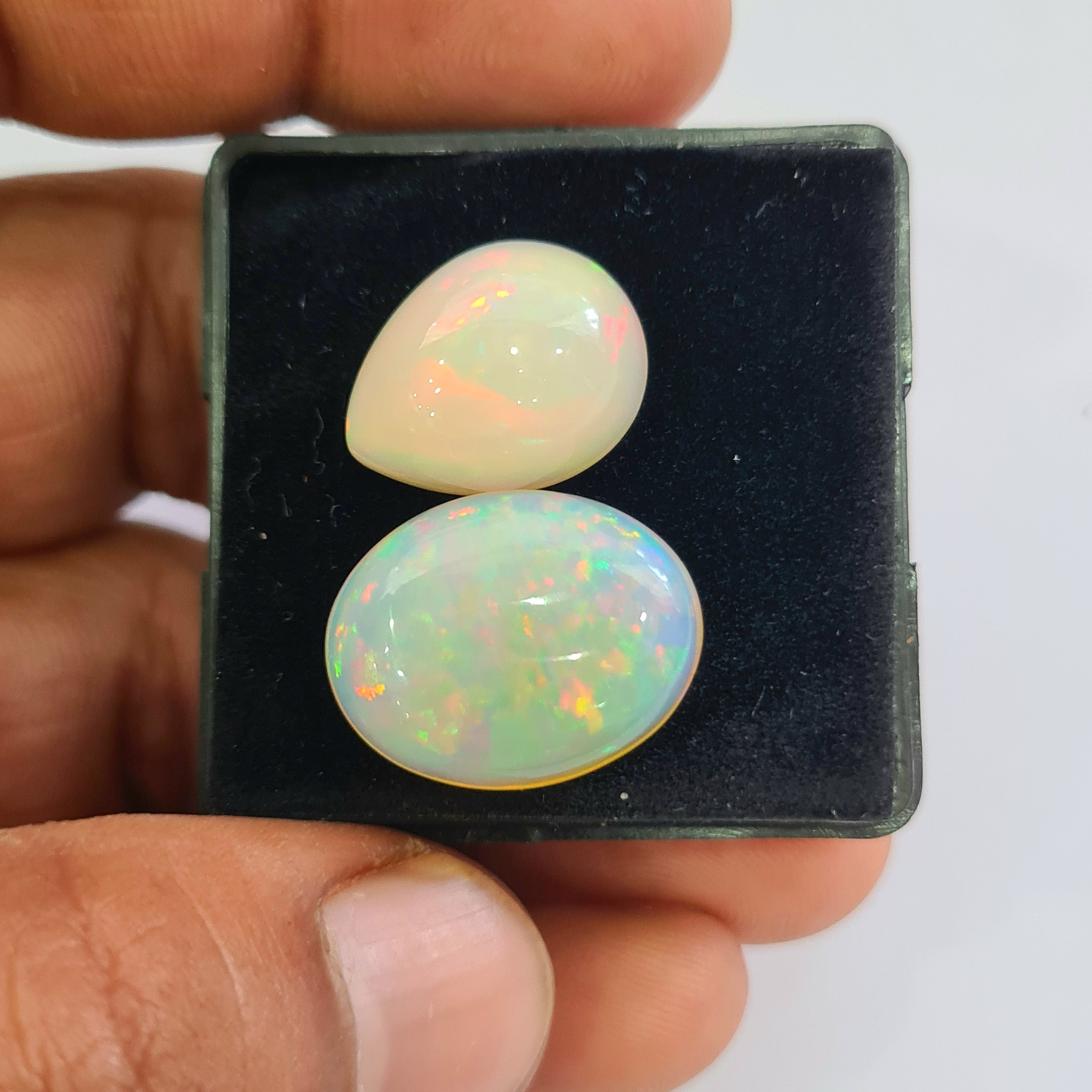 2 pcs Natural Ethiopian Opal Cabochon | Oval&Pear | Size: 17-20mm - The LabradoriteKing