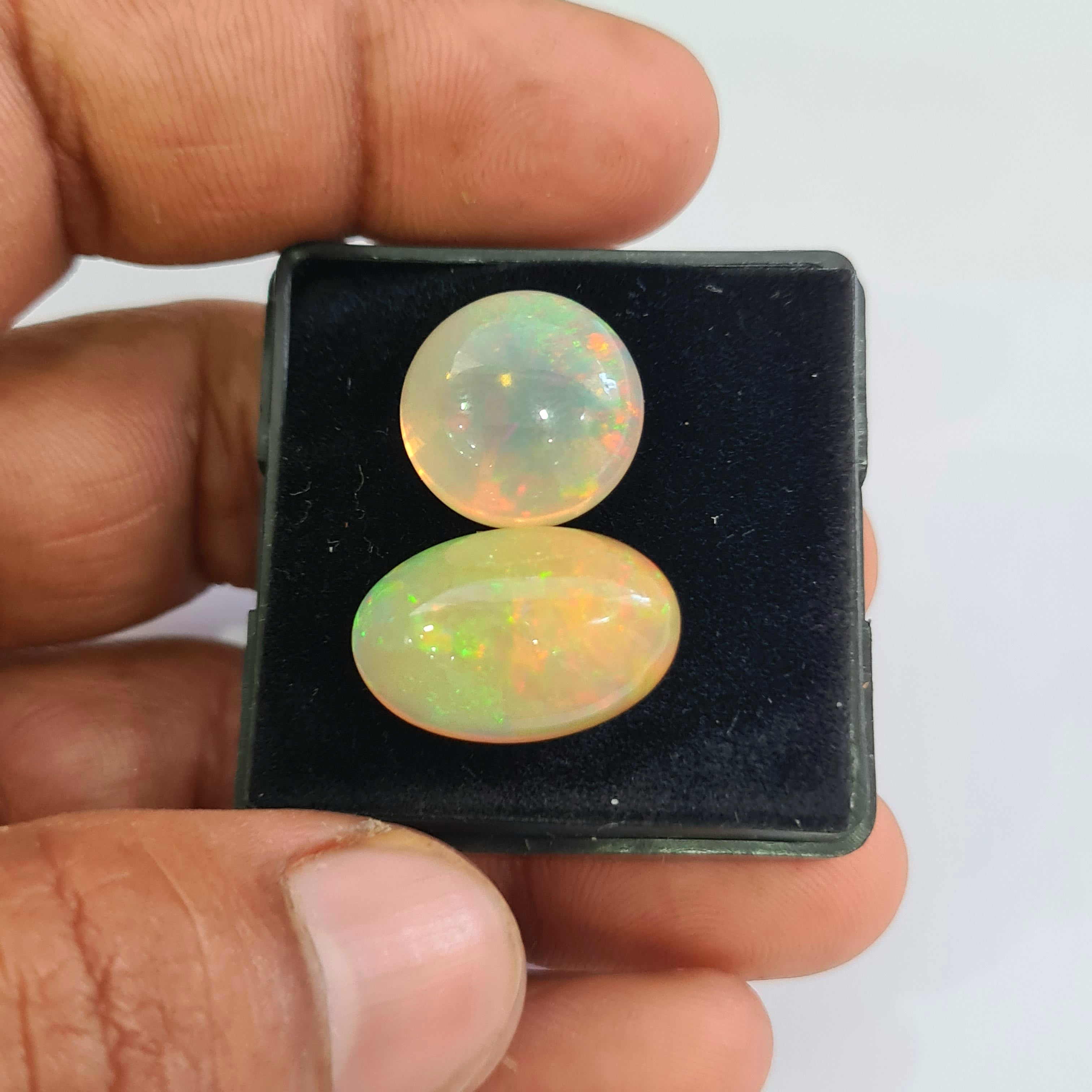 2 pcs Natural Ethiopian Opal Cabochon | Round&Oval | Size: 16-20mm - The LabradoriteKing