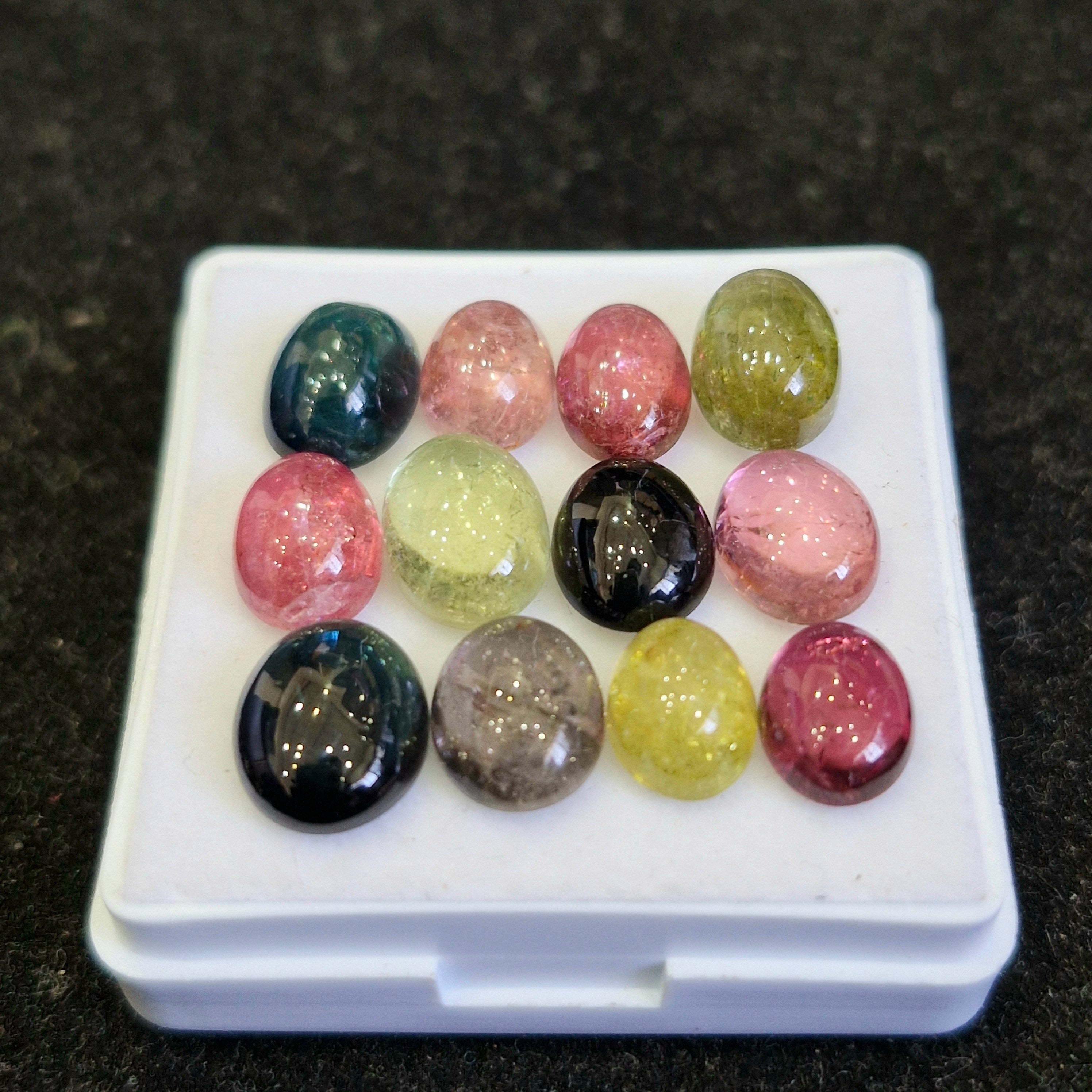 12 Pcs Natural Multi Tourmaline Cabochon | Mix | Size: 9-10mm - The LabradoriteKing