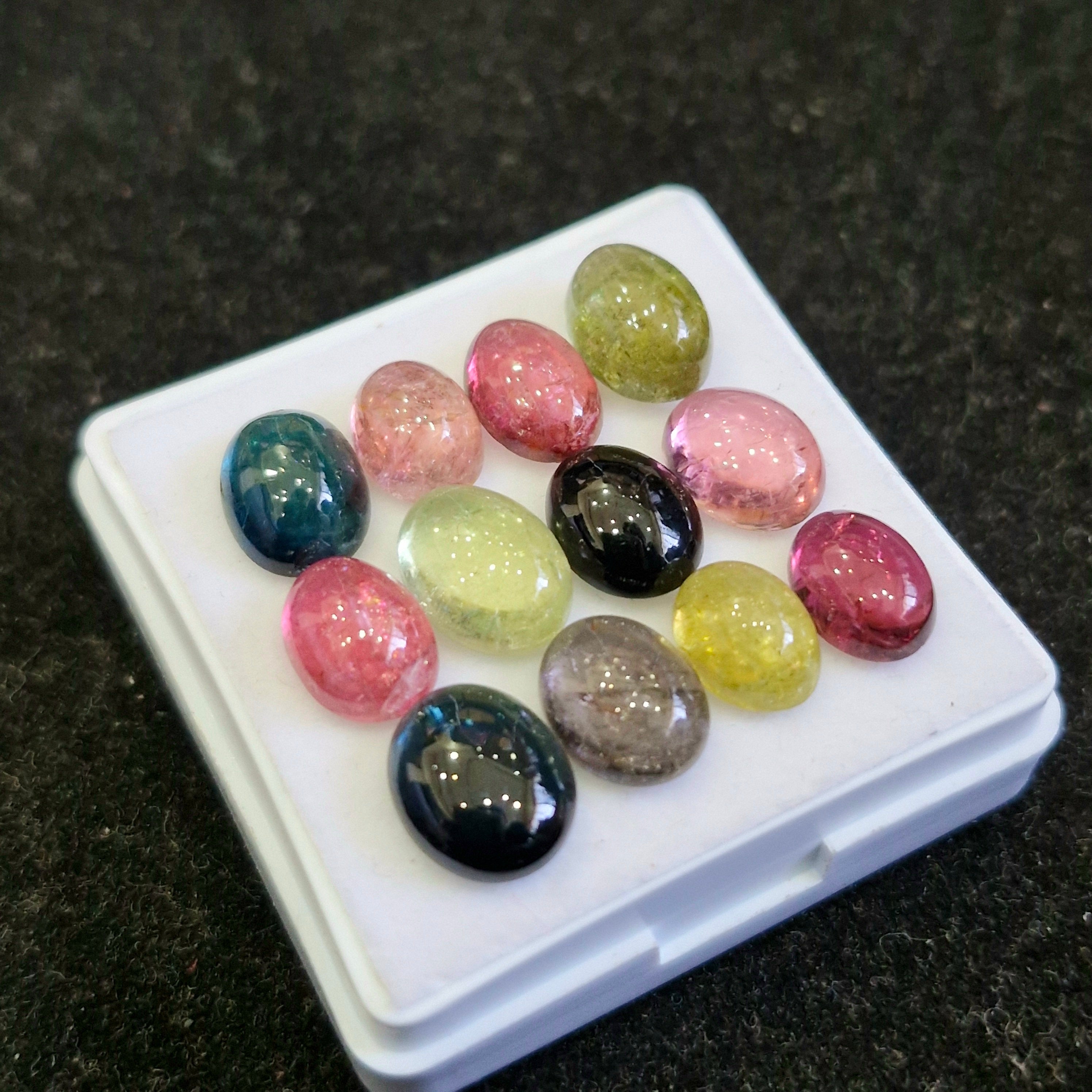12 Pcs Natural Multi Tourmaline Cabochon | Mix | Size: 9-10mm - The LabradoriteKing